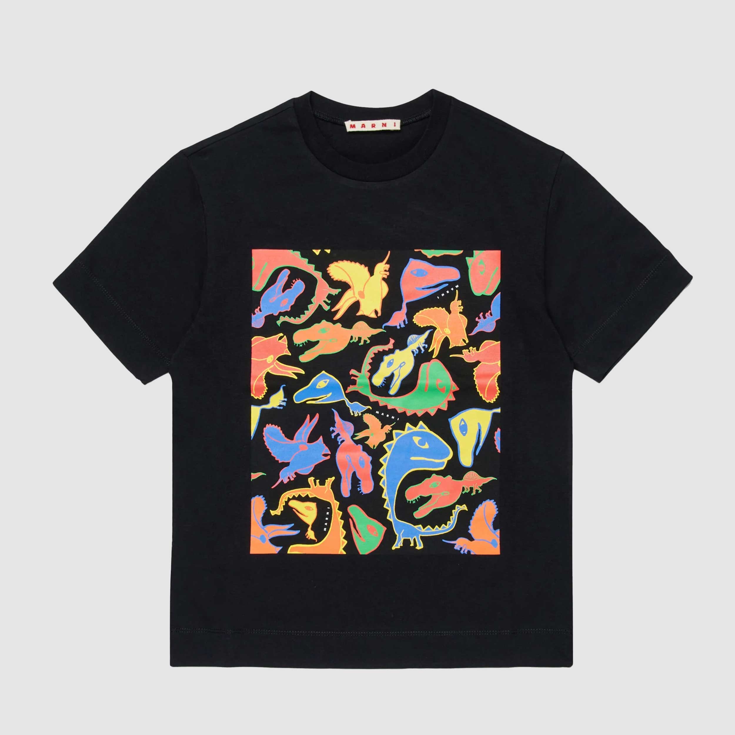 T-shirt Nera con Stampa Dinosauri Firmata MARNI