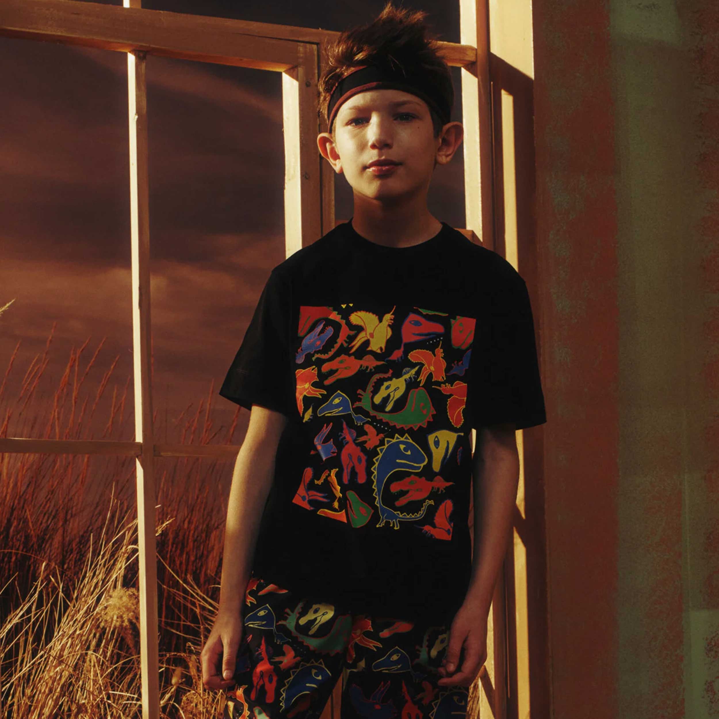 T-shirt Nera con Stampa Dinosauri Firmata MARNI