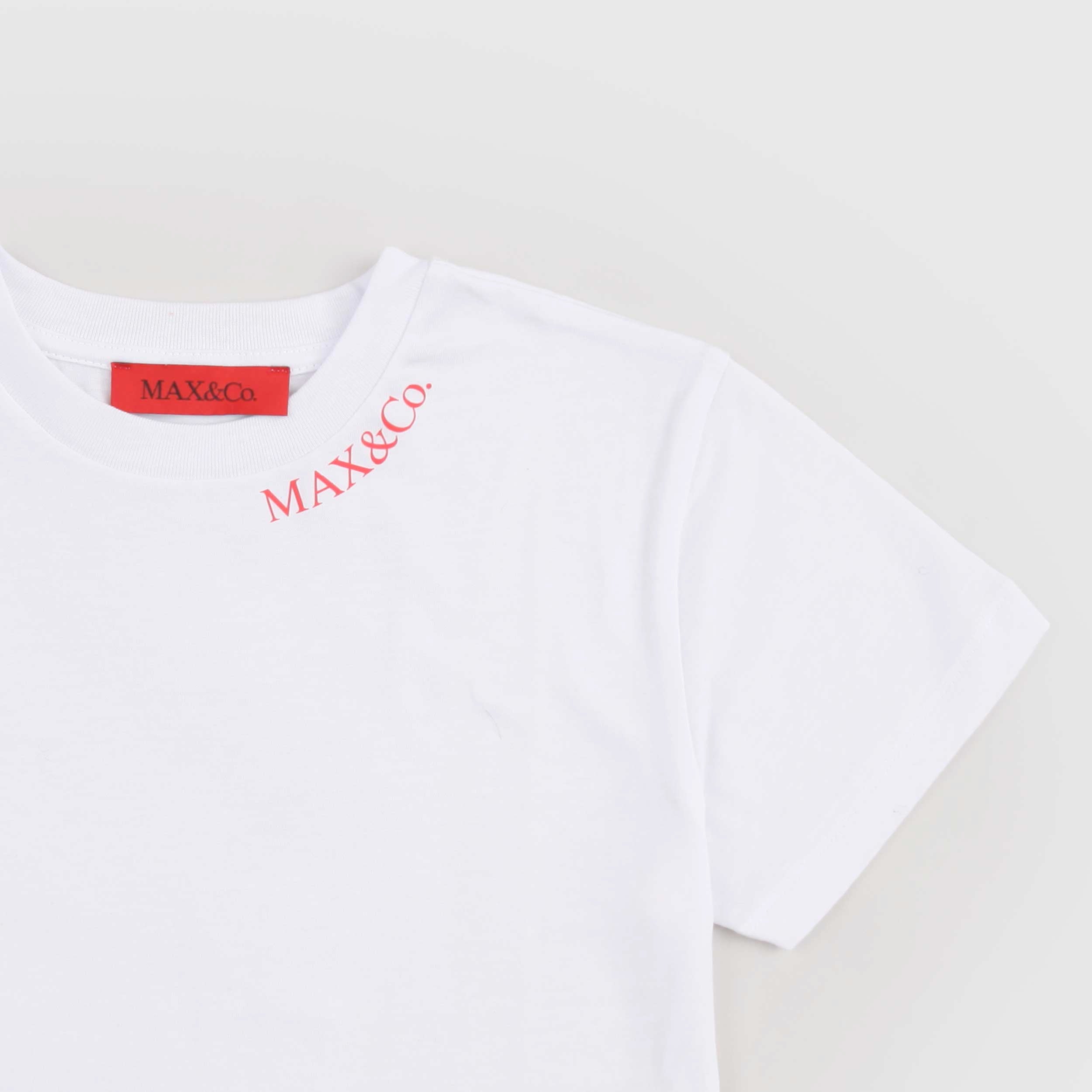 T-shirt Bianca Con Logo Rosso Firmata MAX AND CO