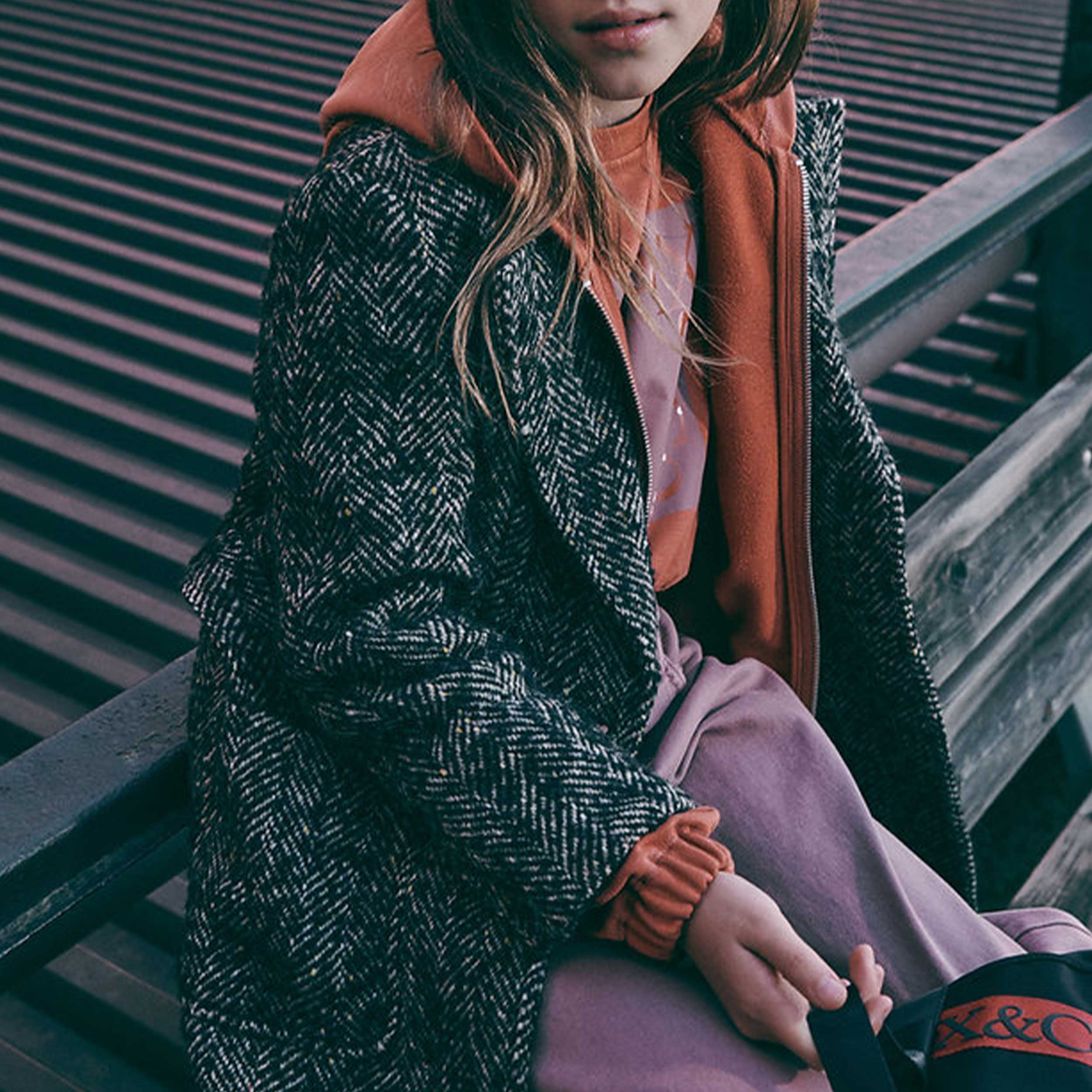 Long Black and Beige Coat for Girl by MAX AND CO