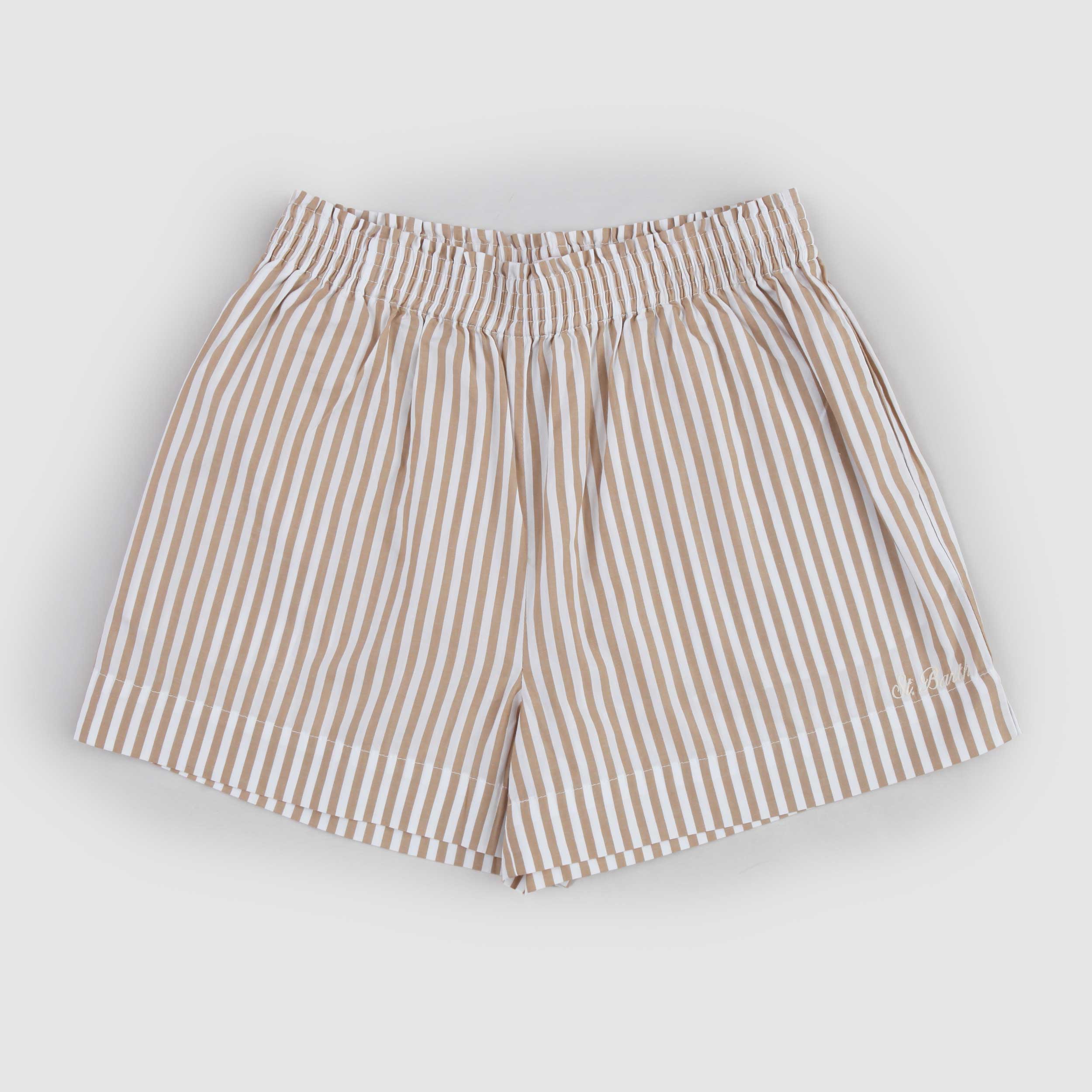 MC2 SAINT BARTH White and Beige Striped Bermuda Shorts