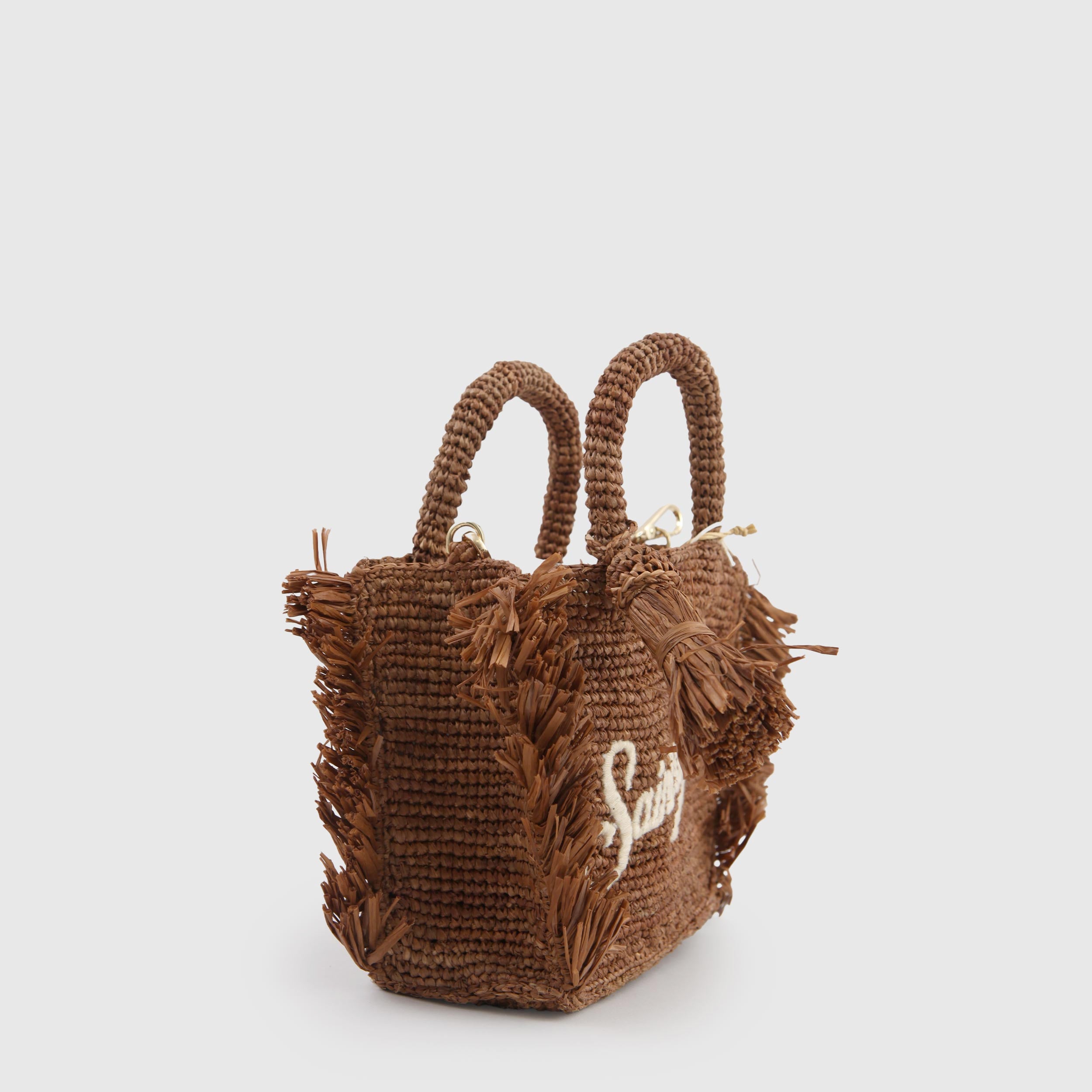 Borsa Vanity Marrone in Raffia con Logo Firmata MC2 SAINT BARTH
