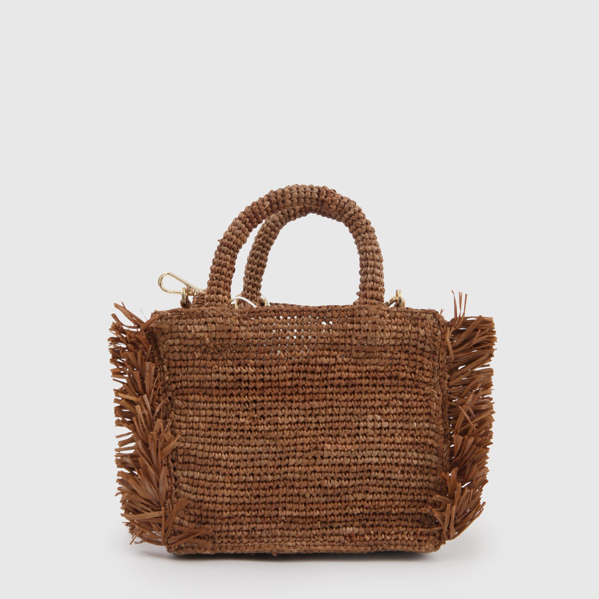 MC2 SAINT BARTH Branded Brown Raffia Vanity Bag