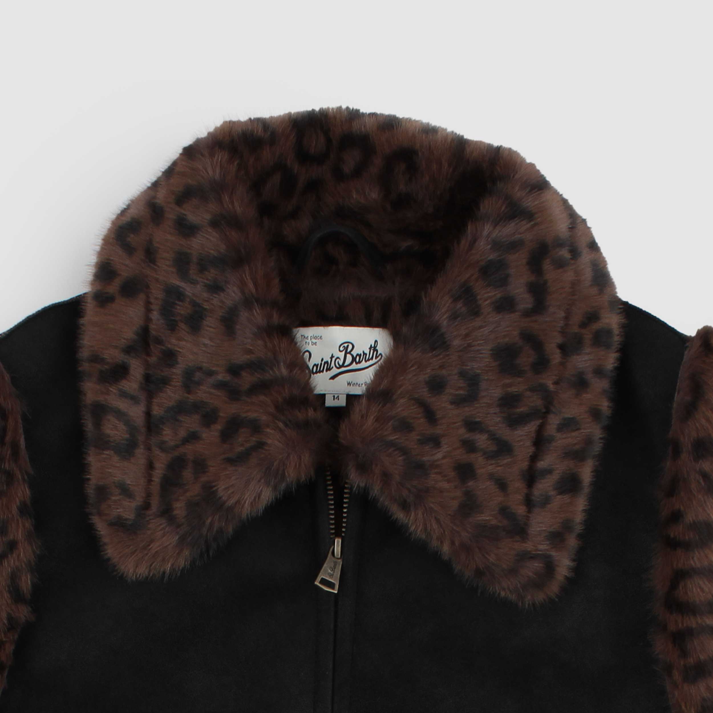 Black Vest with Leopard Details for Girl by MC2 SAINT BARTH