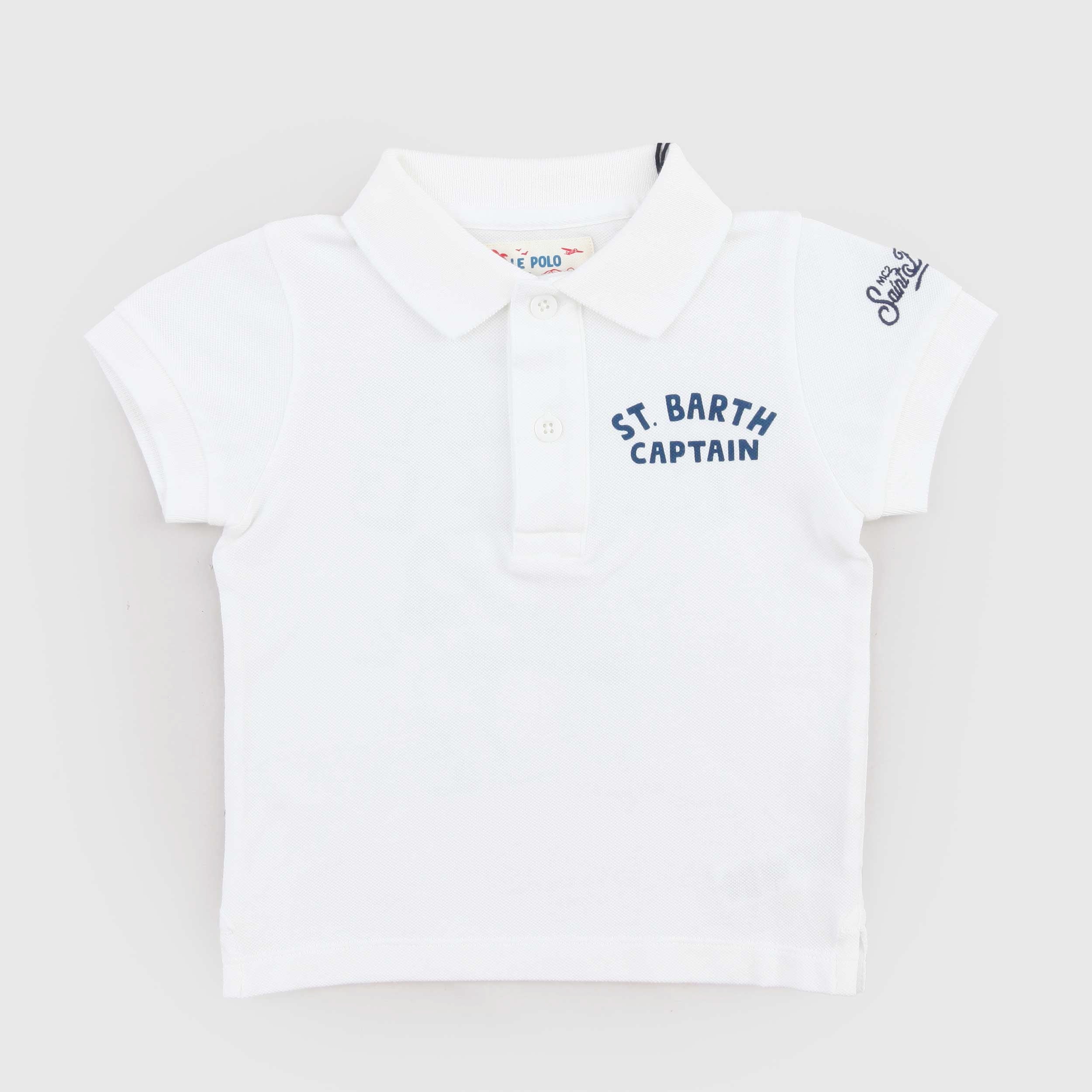 Polo Latte con Disegno Blu Firmata MC2 SAINT BARTH
