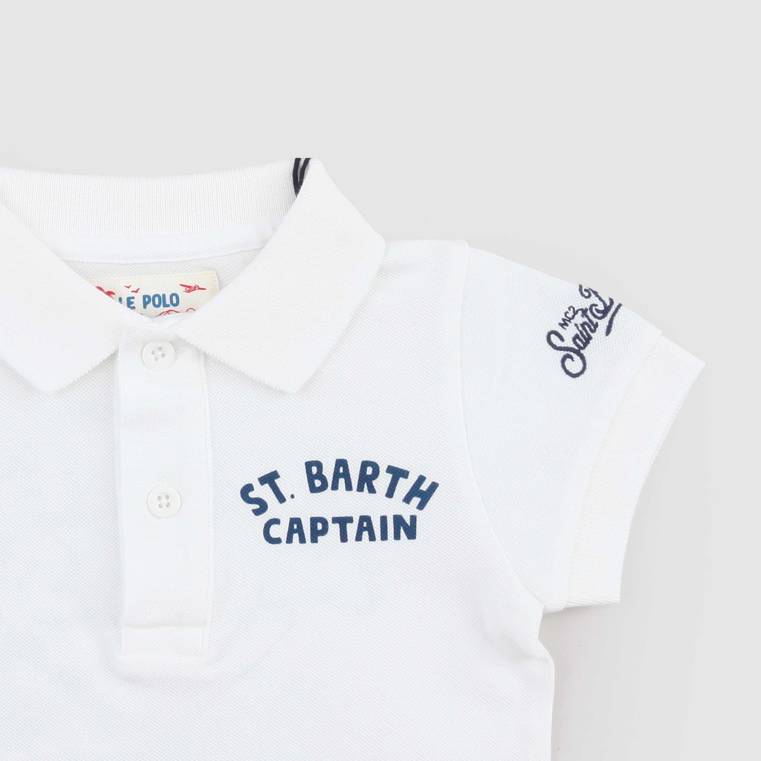 Polo Latte con Disegno Blu Firmata MC2 SAINT BARTH