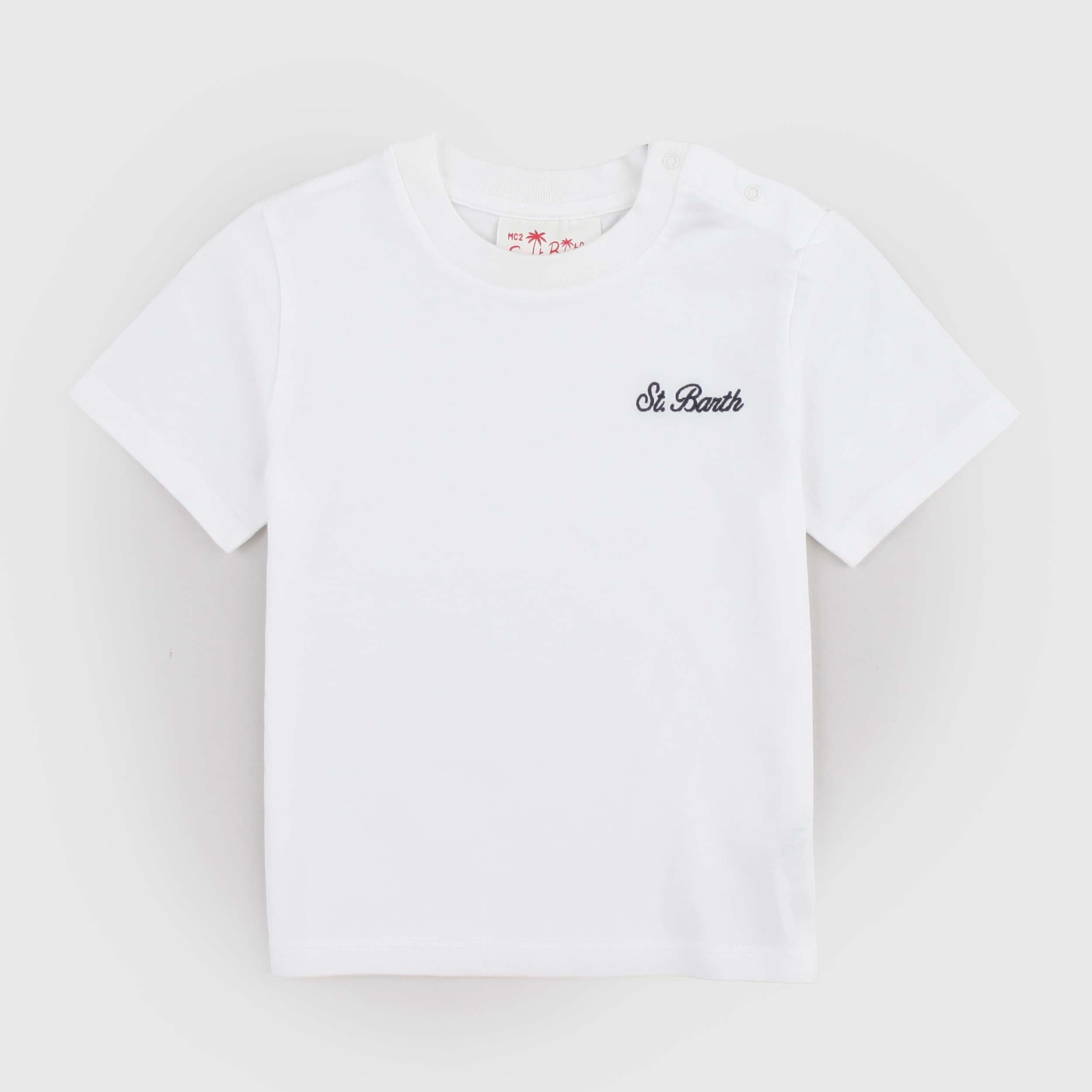 T-shirt Bianca con Scritta a Contrasto Blu Firmata MC2 SAINT BARTH