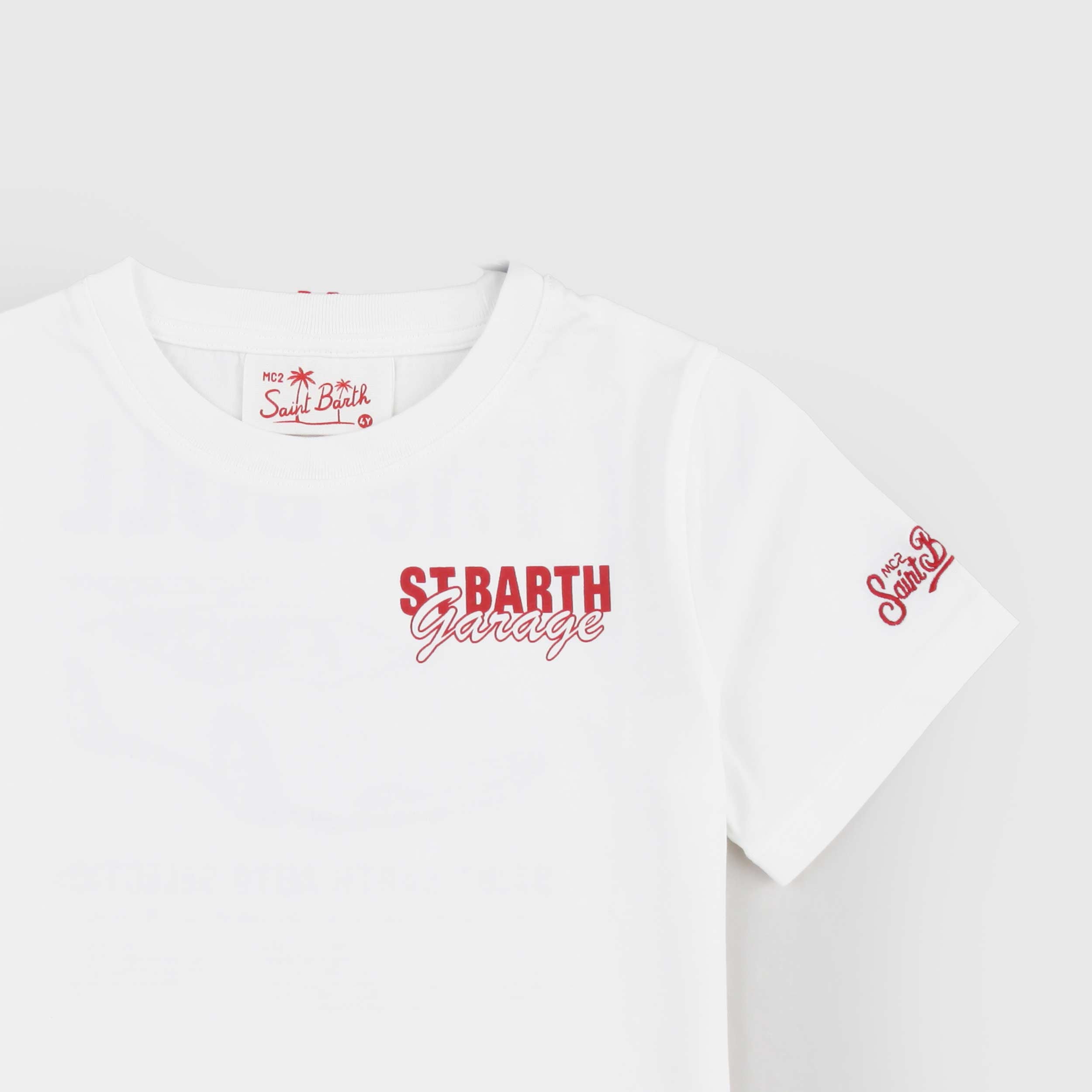 T-shirt Bianca con Stampa sul Retro Firmata MC2 SAINT BARTH