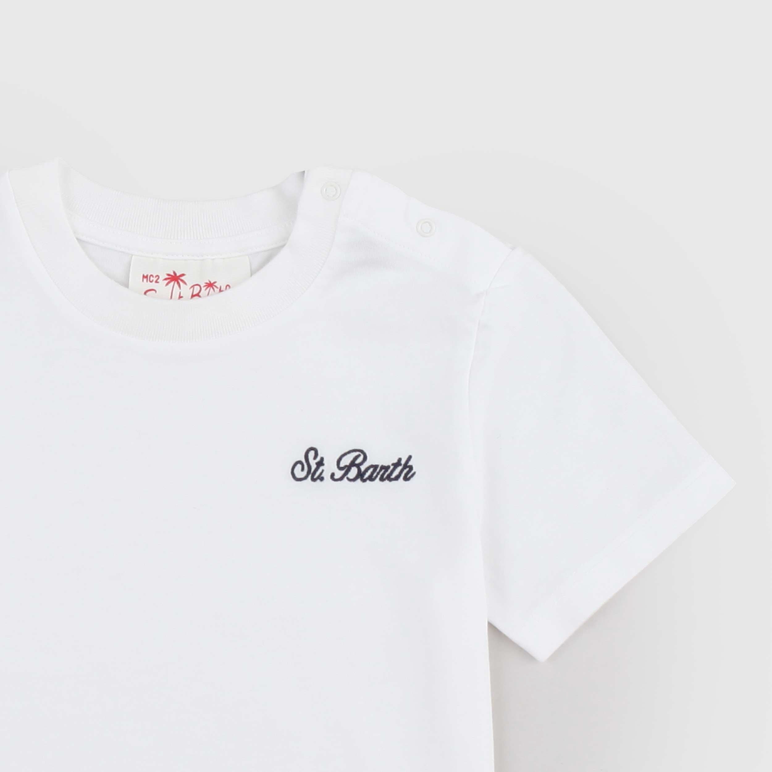 T-shirt Bianca con Scritta a Contrasto Blu Firmata MC2 SAINT BARTH