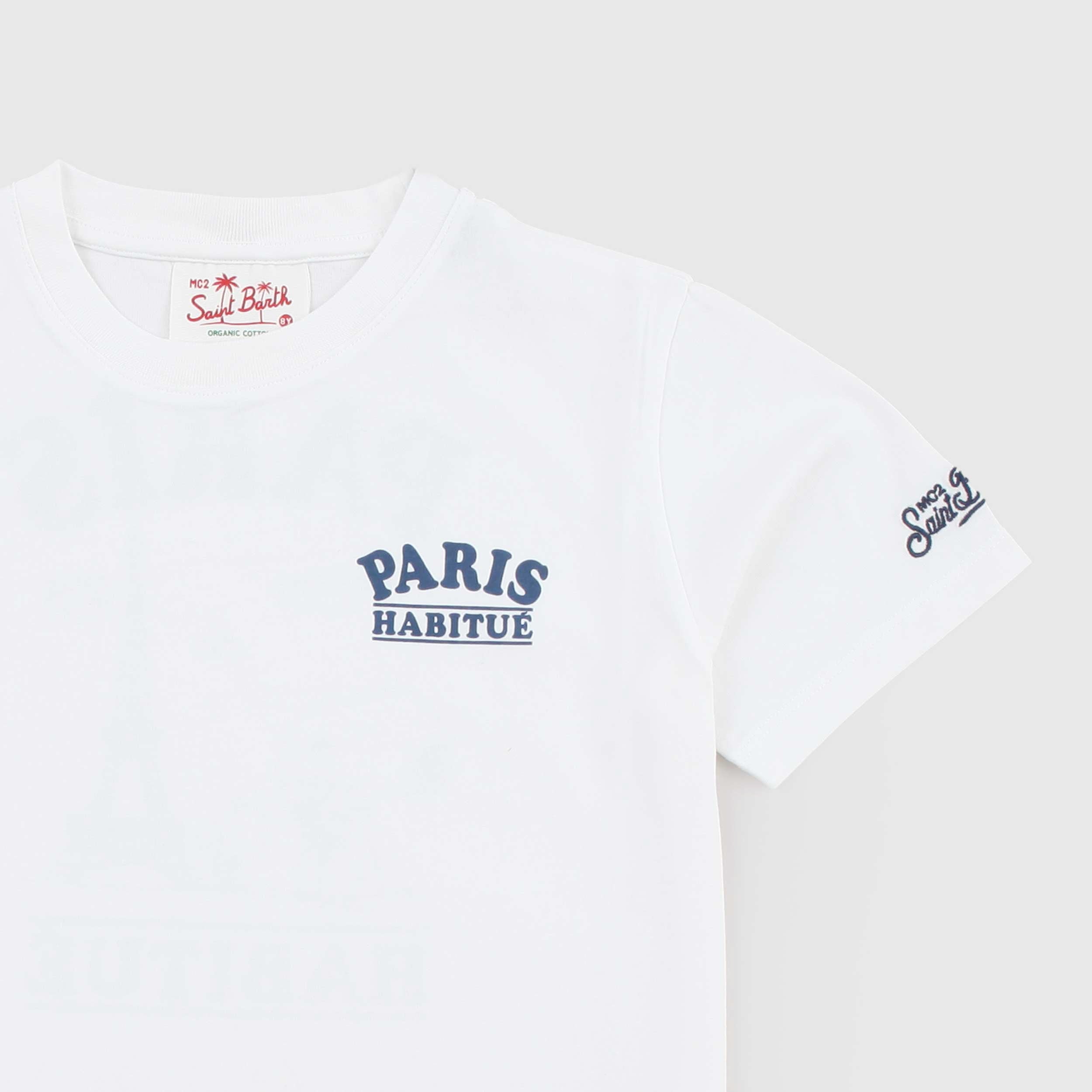 T-shirt Bianca con Stampa Blu Firmata MC2 SAINT BARTH