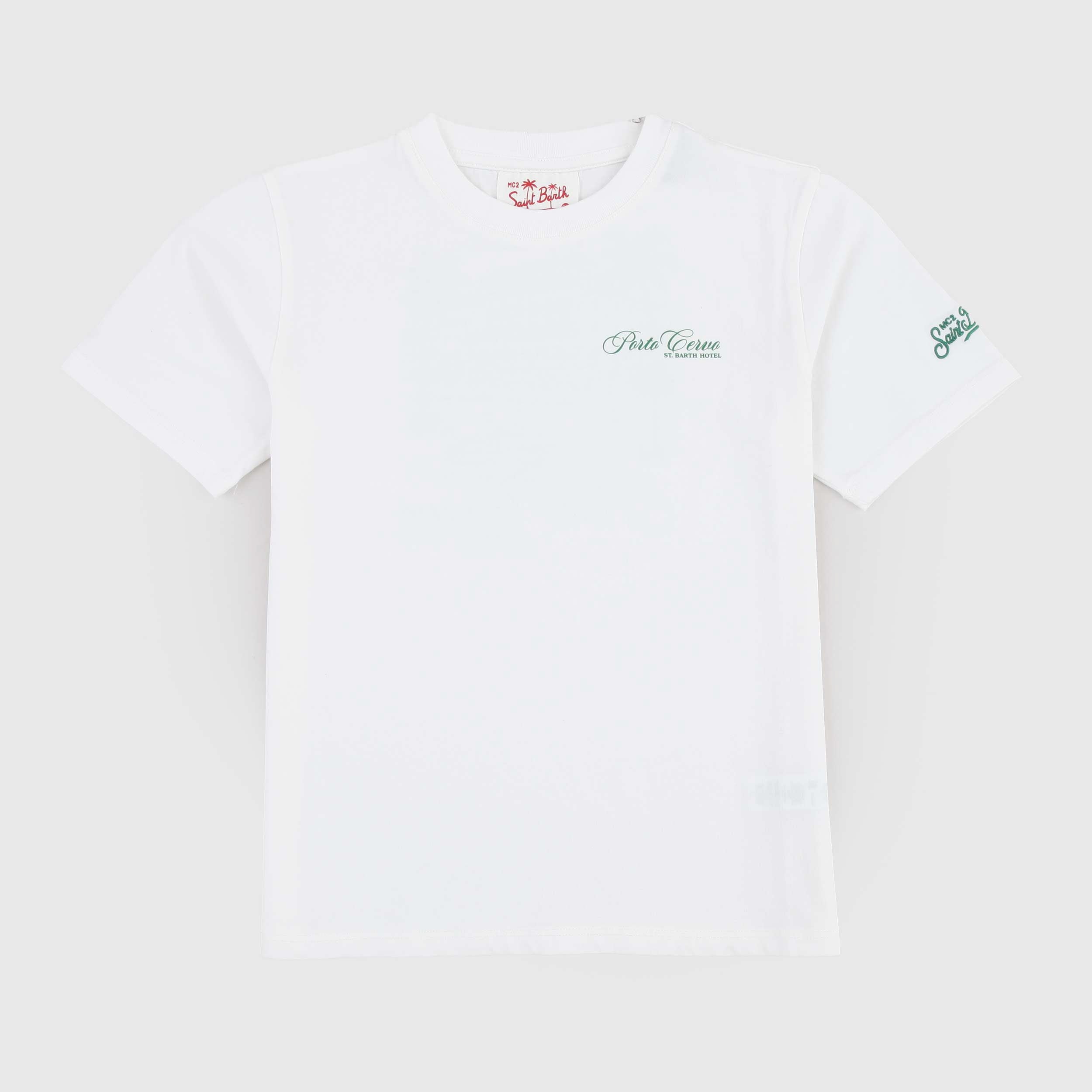 T-shirt Bianca con Stampa Verde e Scritta Firmata MC2 SAINT BARTH