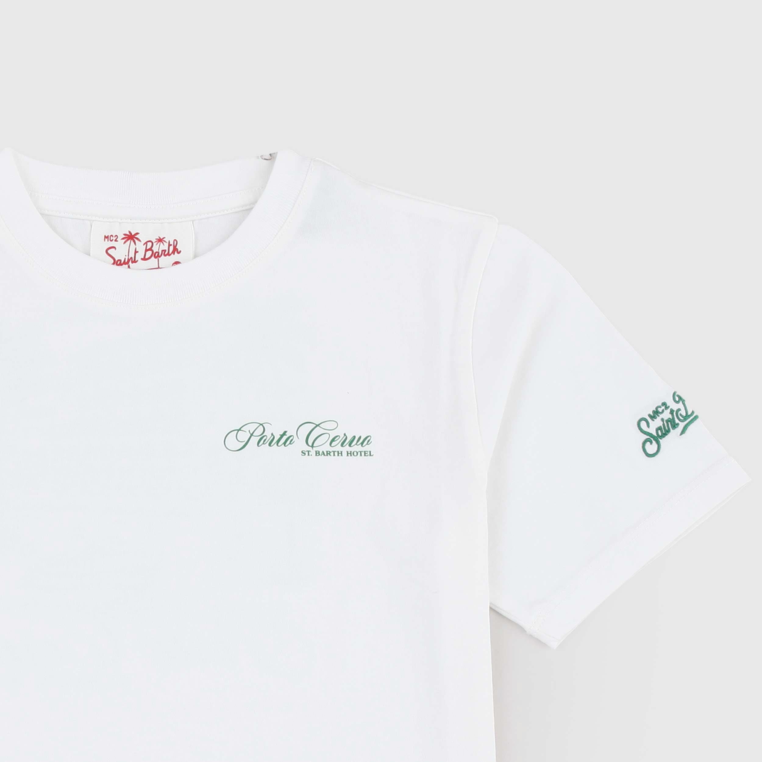 T-shirt Bianca con Stampa Verde e Scritta Firmata MC2 SAINT BARTH