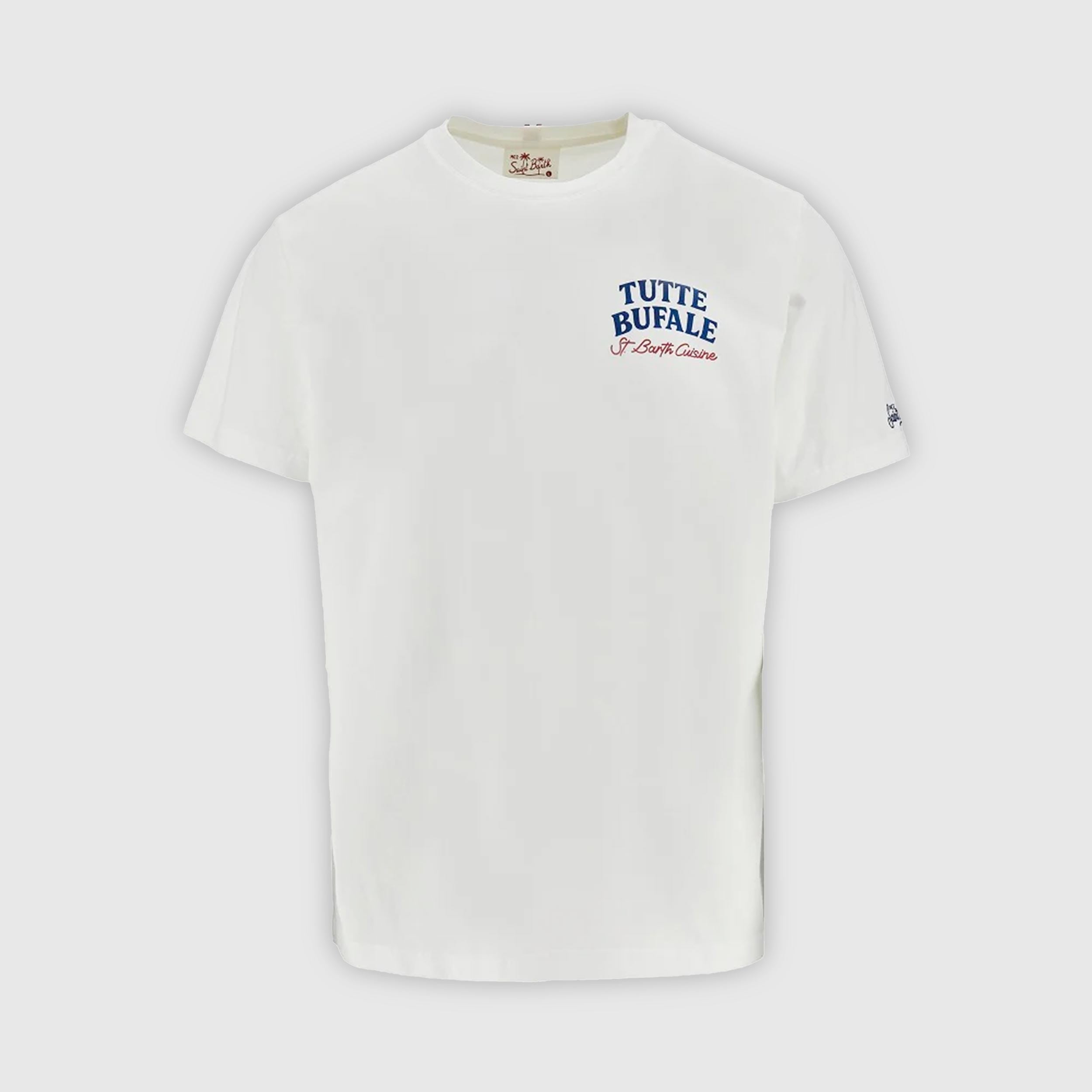 T-shirt Bianca con Scritta Azzurra Firmata MC2 SAINT BARTH