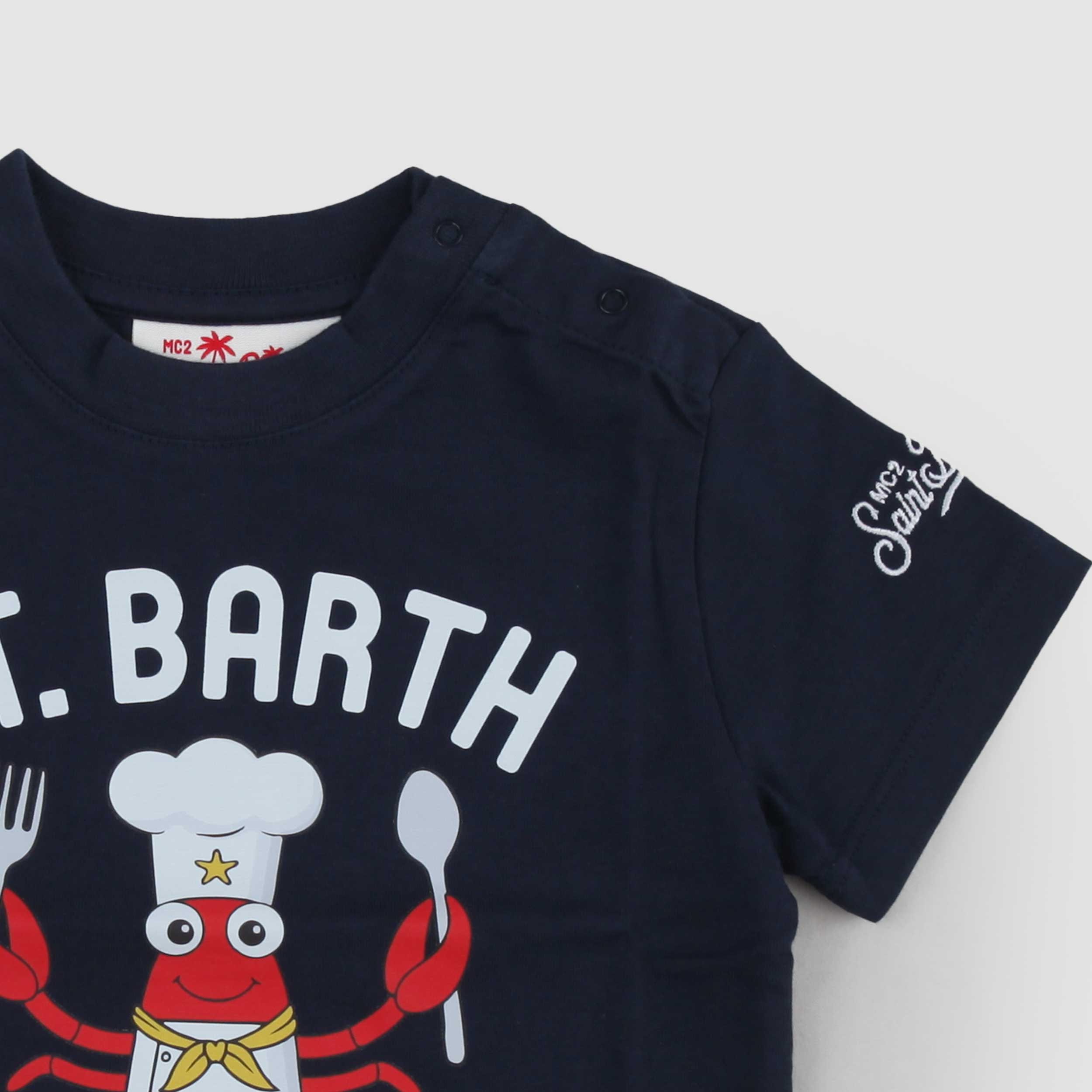T-shirt Blu con Scritta Ricamata Firmata MC2 SAINT BARTH