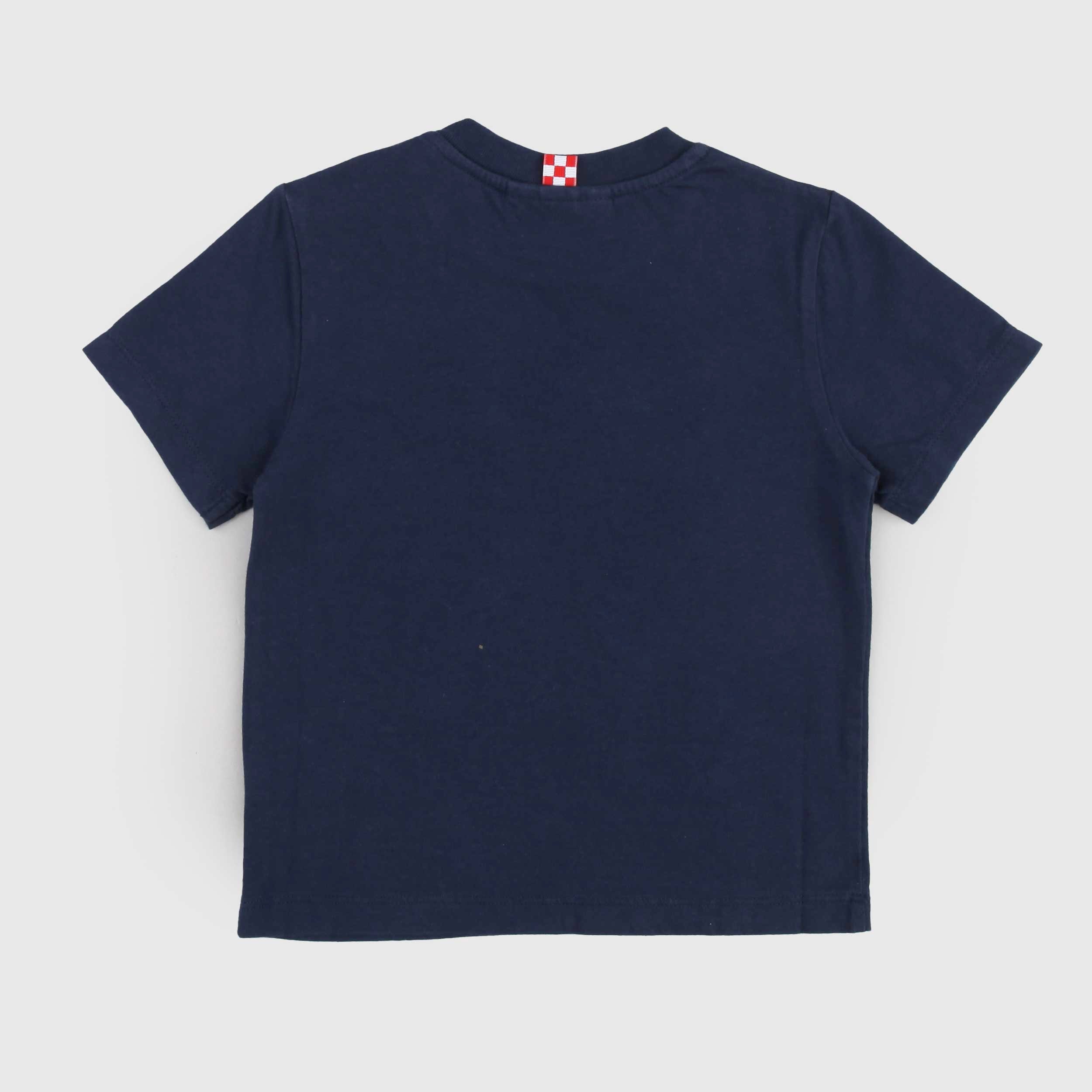 T-shirt Blu con Apertura e Ricamo Firmato MC2 SAINT BARTH