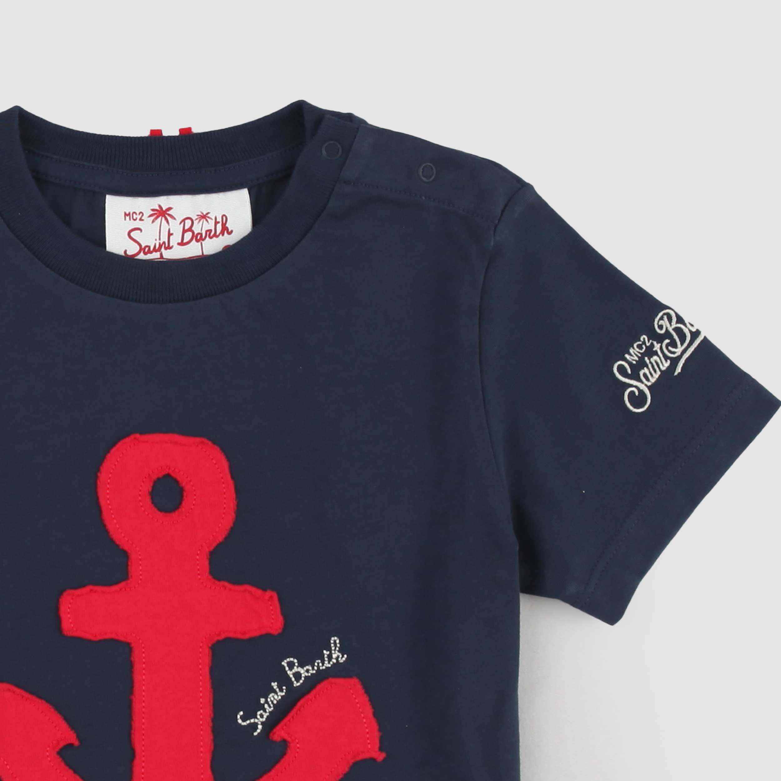 T-shirt Blu con Ancora Rossa Firmata MC2 SAINT BARTH