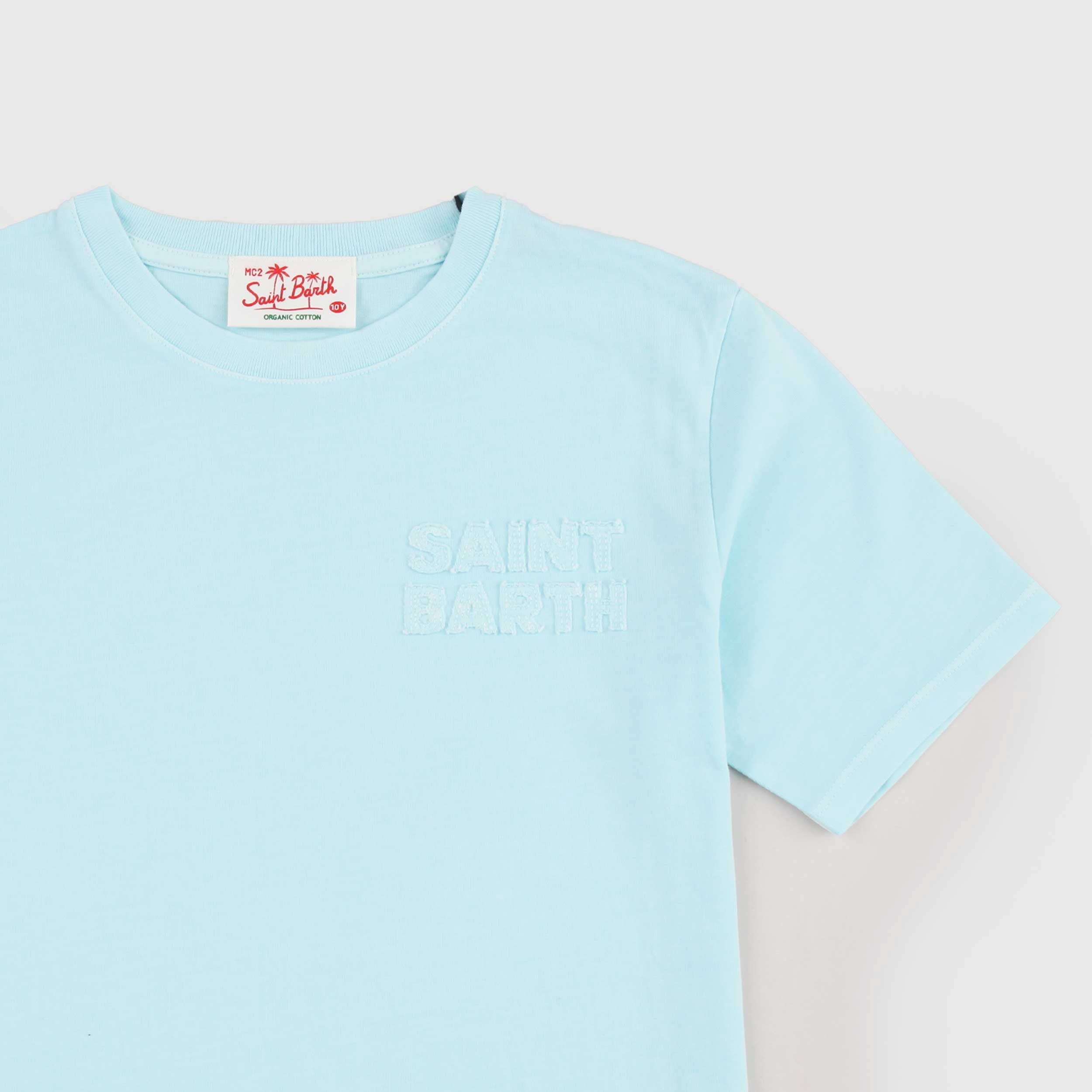 Sky Blue T-shirt with Embossed Lettering by MC2 SAINT BARTH
