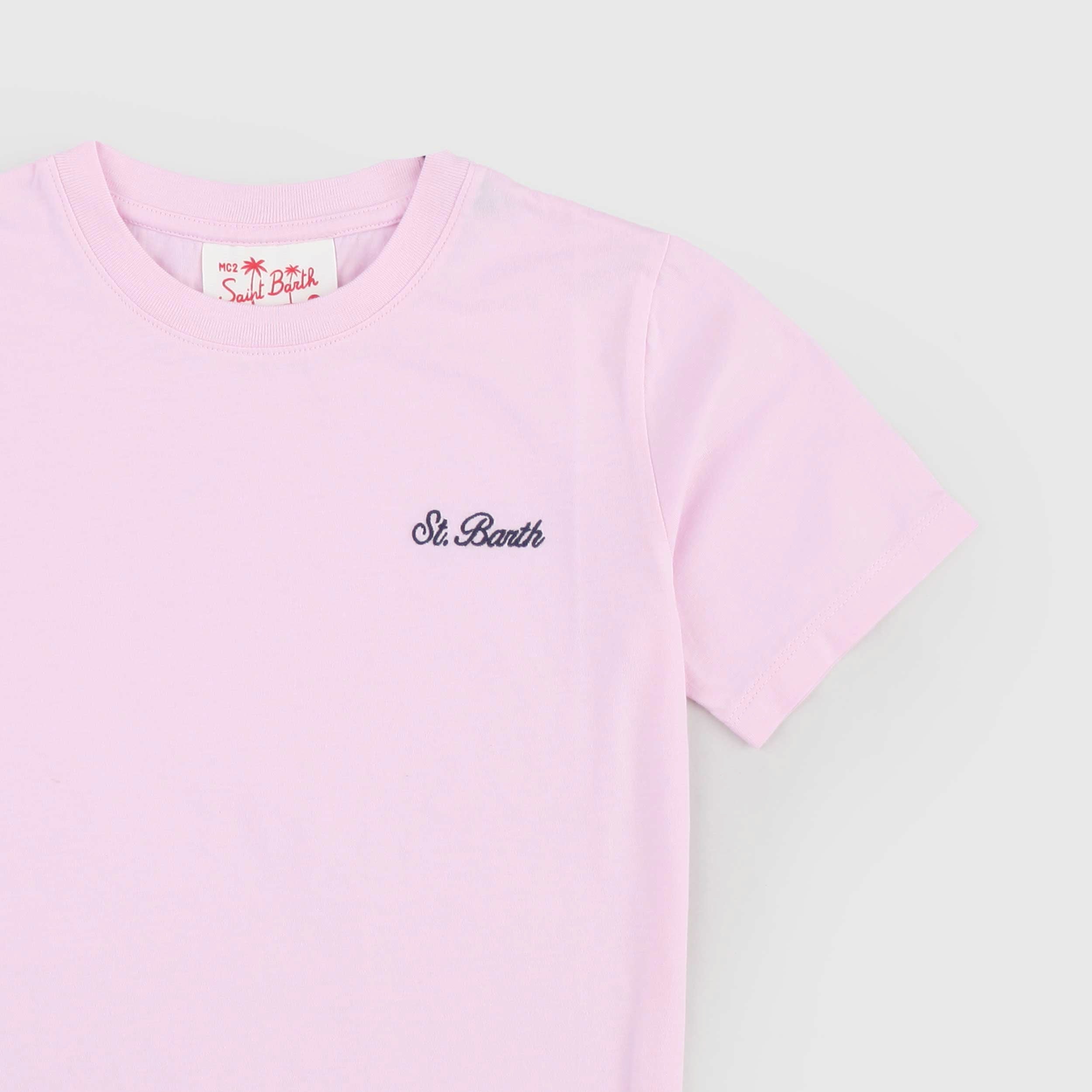 Pink T-shirt with Blue MC2 SAINT BARTH Signature