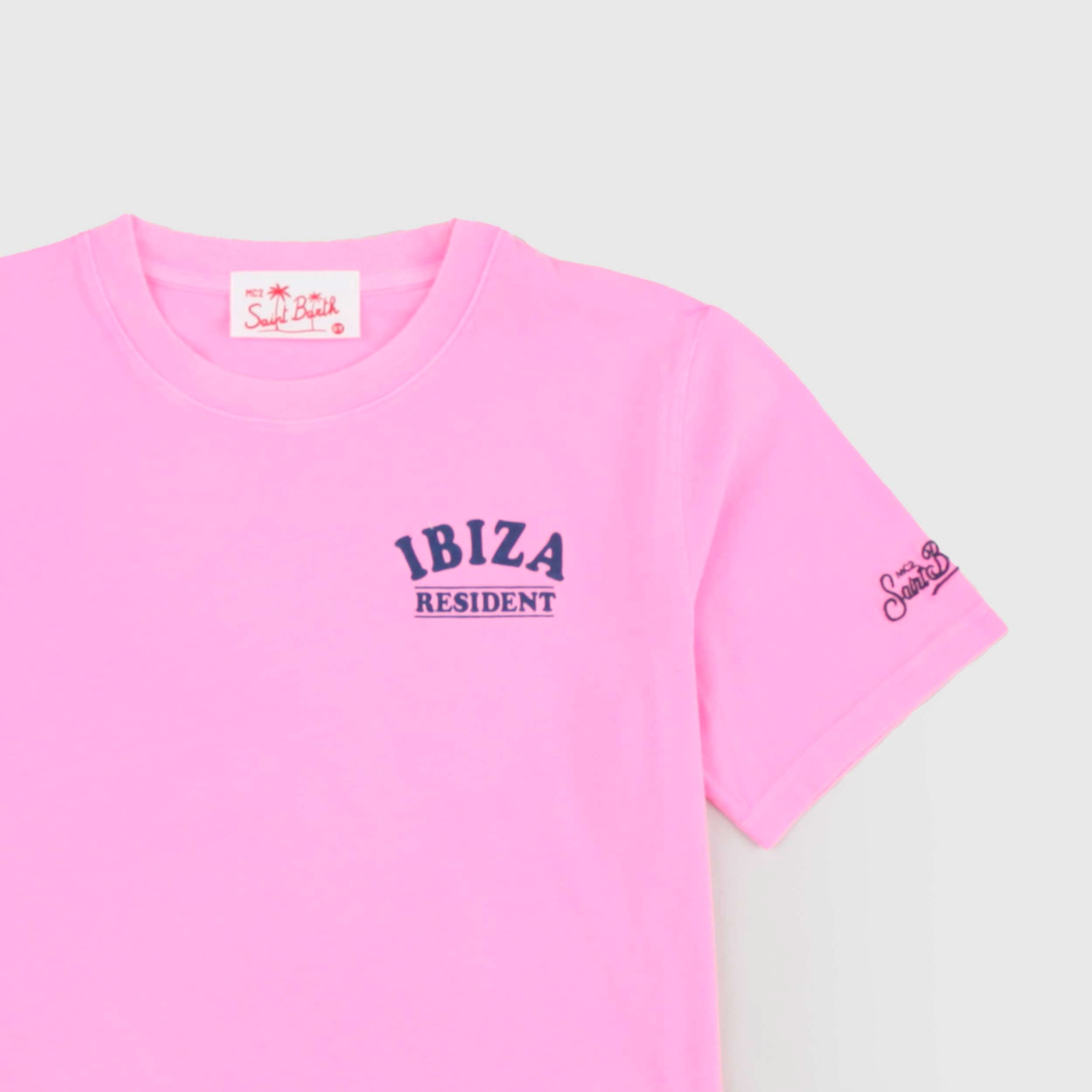 T-shirt Rosa con Scritta Iconica Blu Firmata MC2 SAINT BARTH