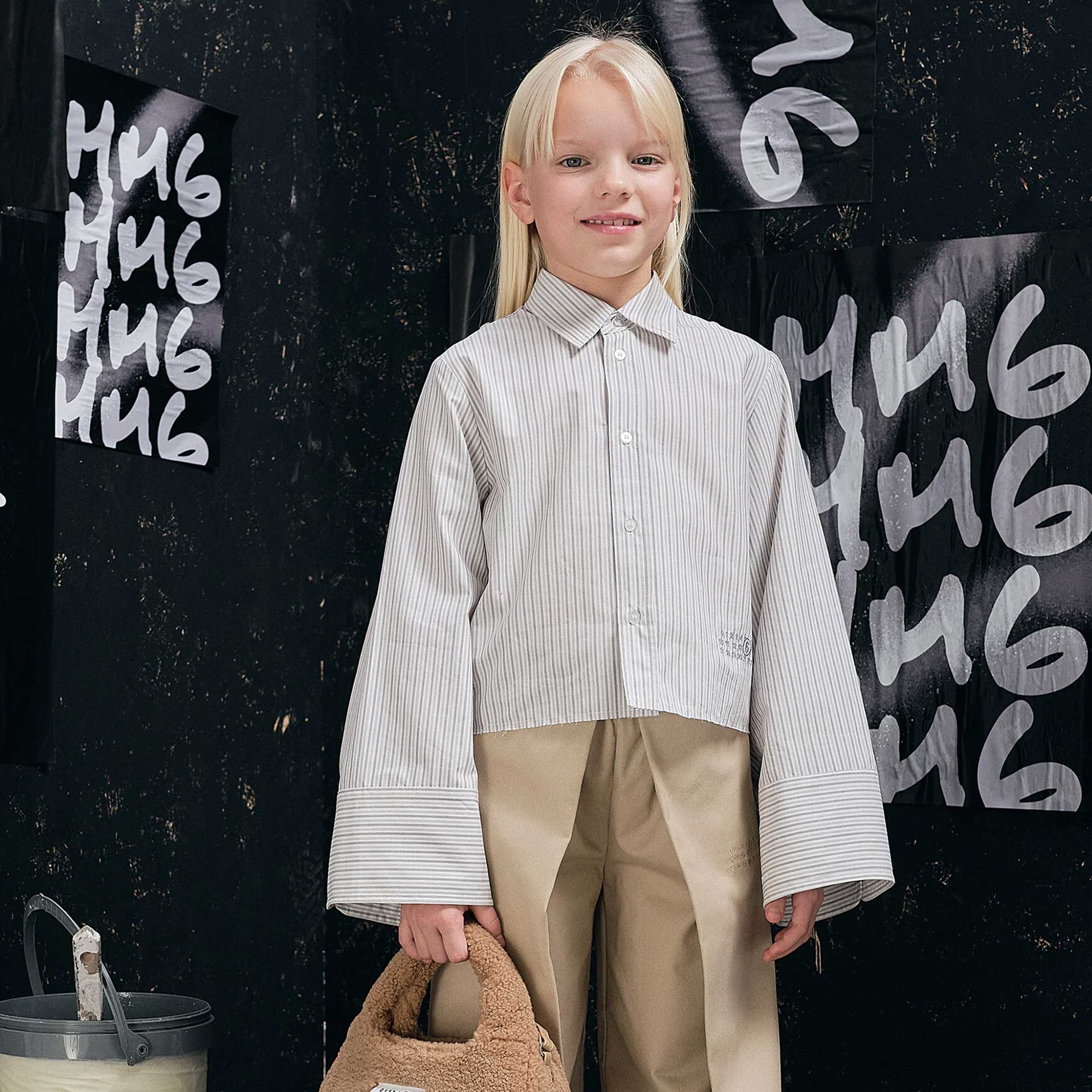 White and Grey Shirt Model Cropped Striped By MM6