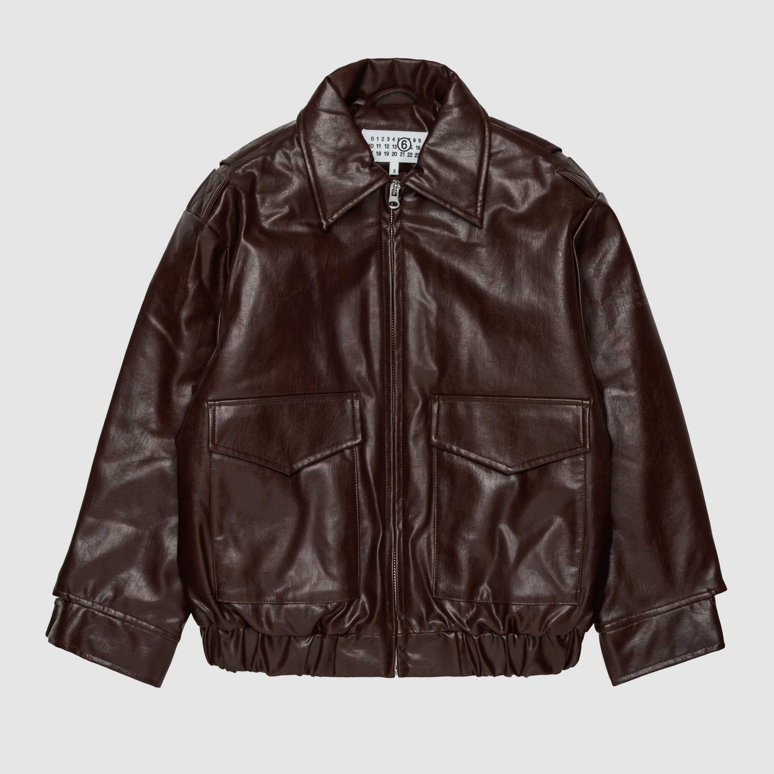 Giacca Biker Marrone in Tessuto Spalmato Firmata MM6