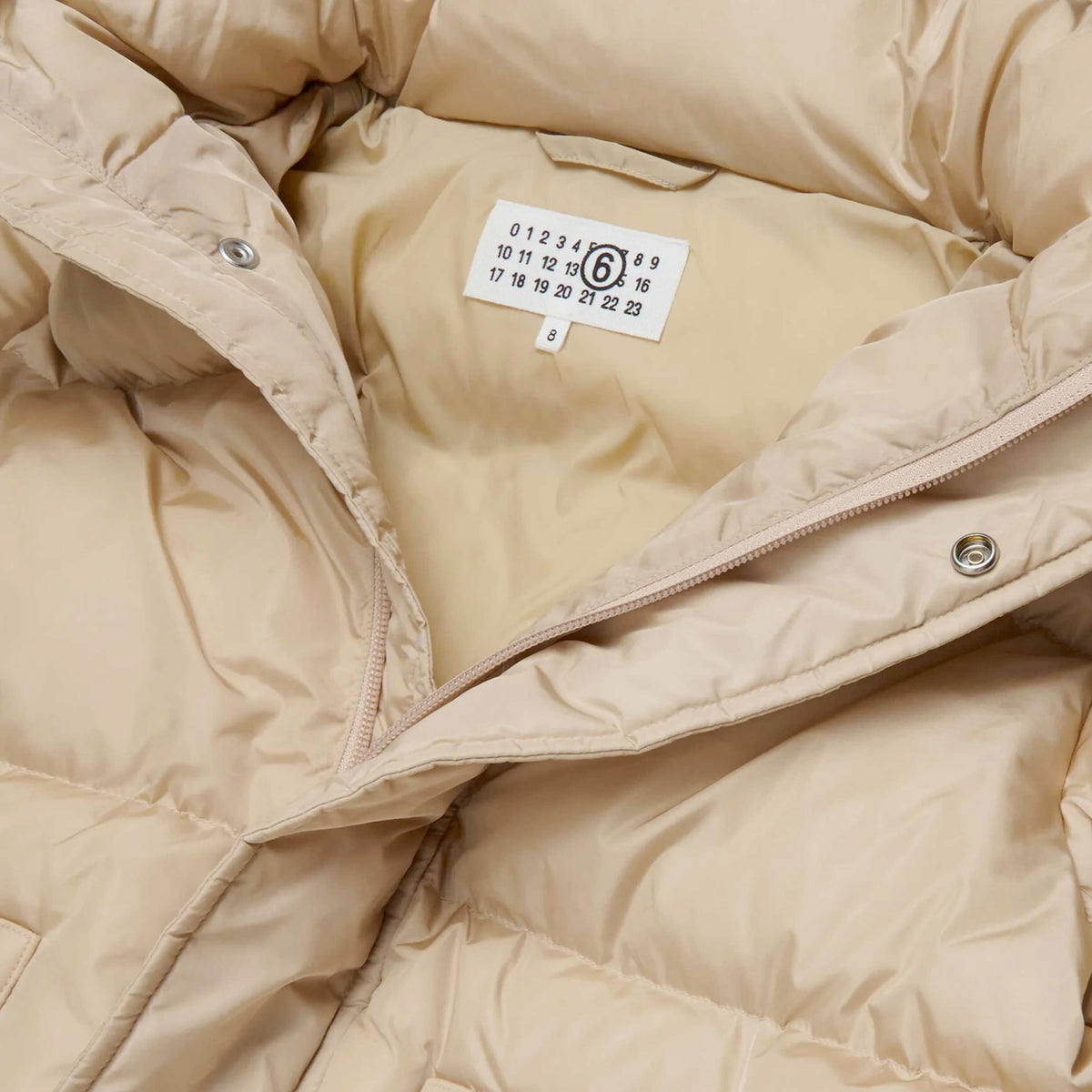 Beige Long Down Jacket with Removable Neck for Girls by MM6