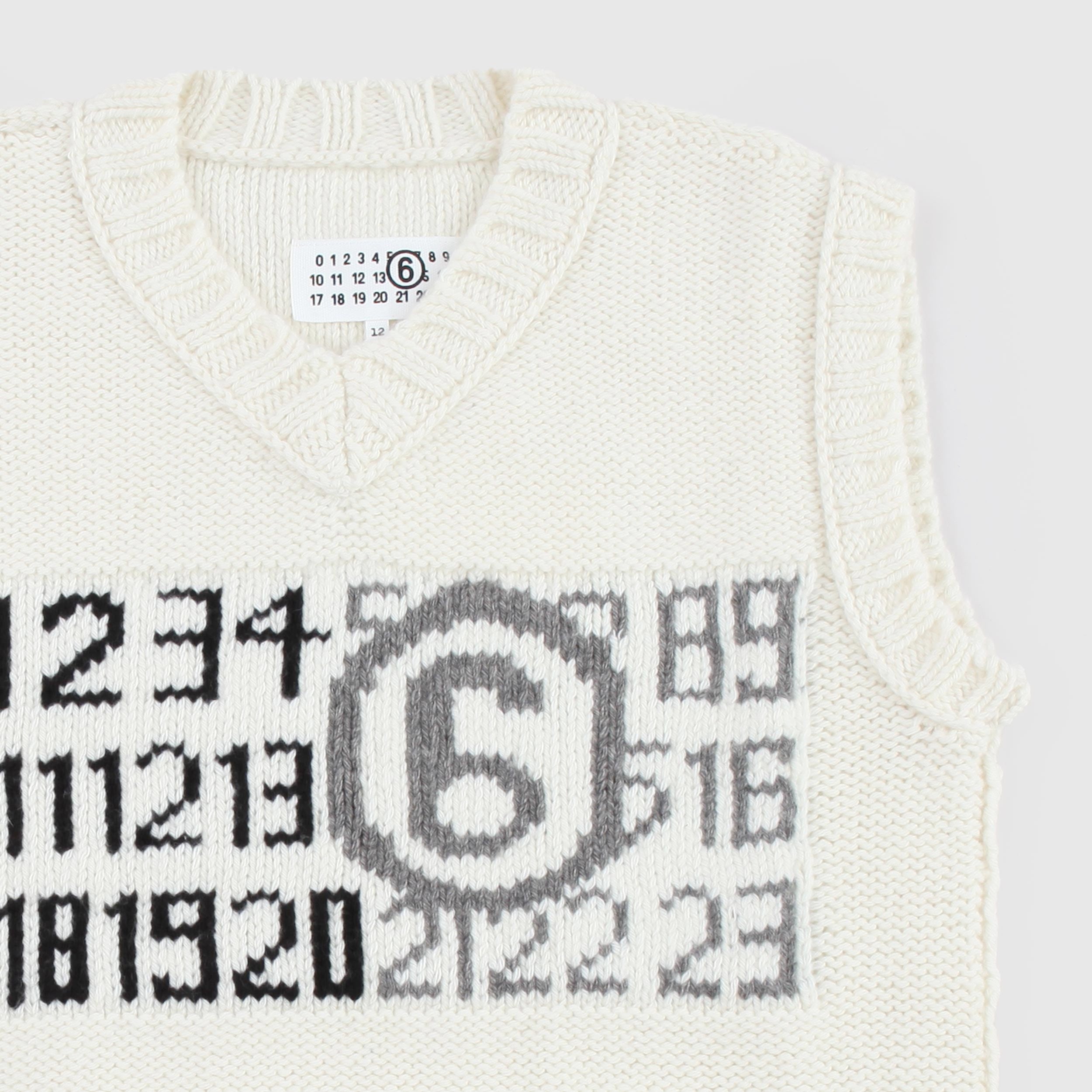 Gilet Panna con Scollo e Logo Numeric per Ragazza by MM6