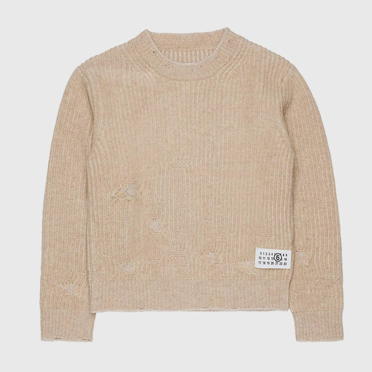 Beige Color Knit Pullover for Girl Signed MM6