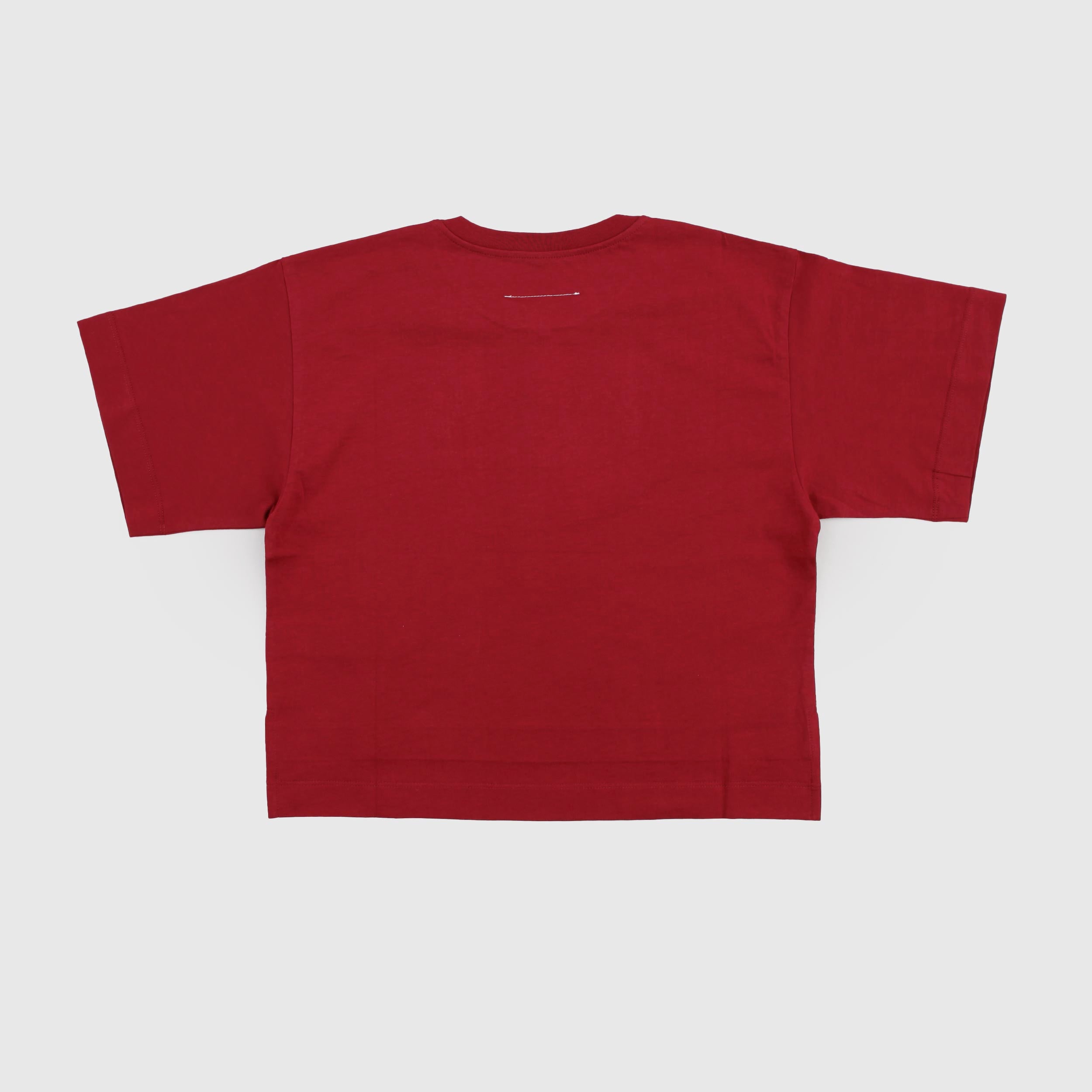 T-shirt Bordeaux Modello a Scatoletta con Strass Firmata MM6