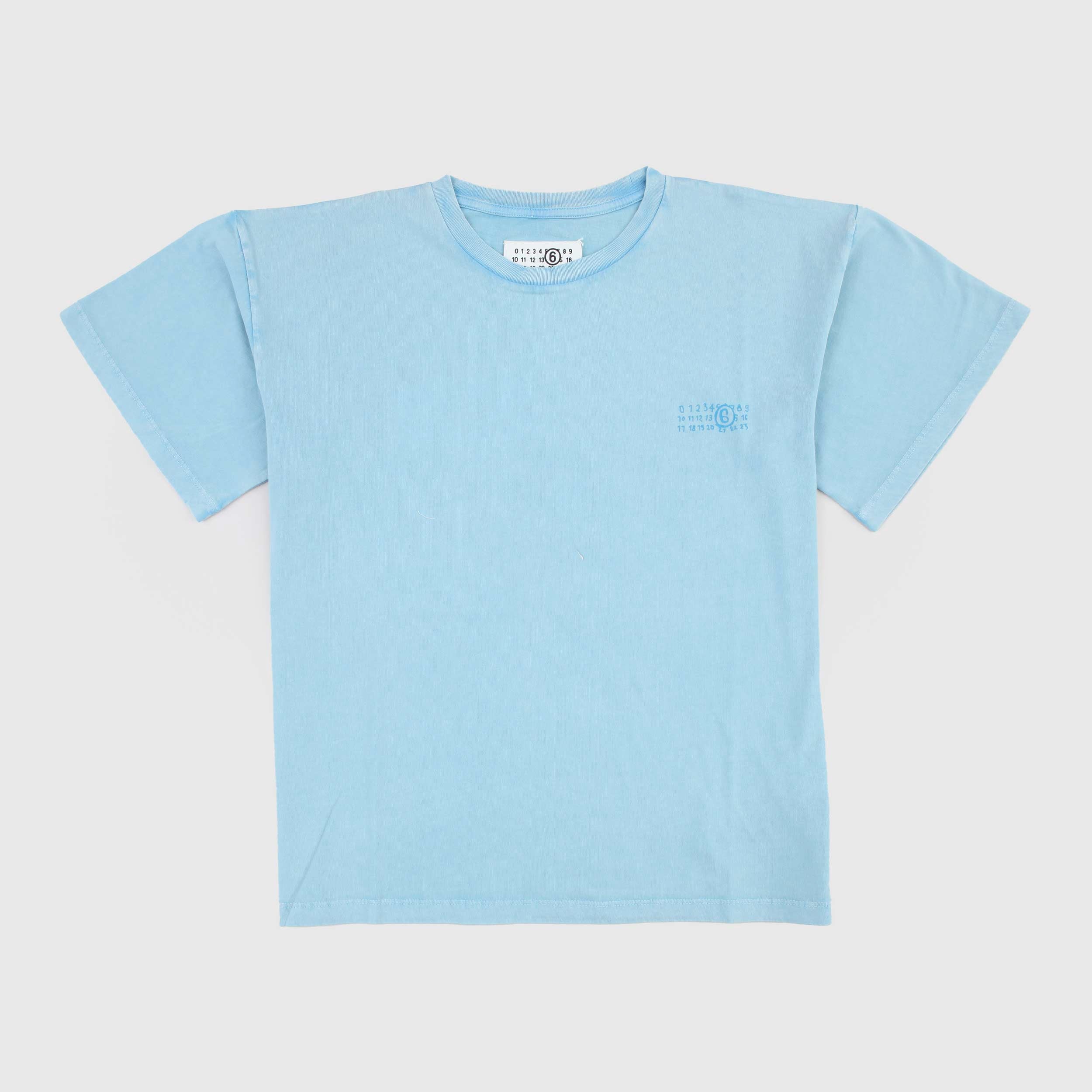 T-shirt Celeste con Scritta Azzurra Firmata MM6