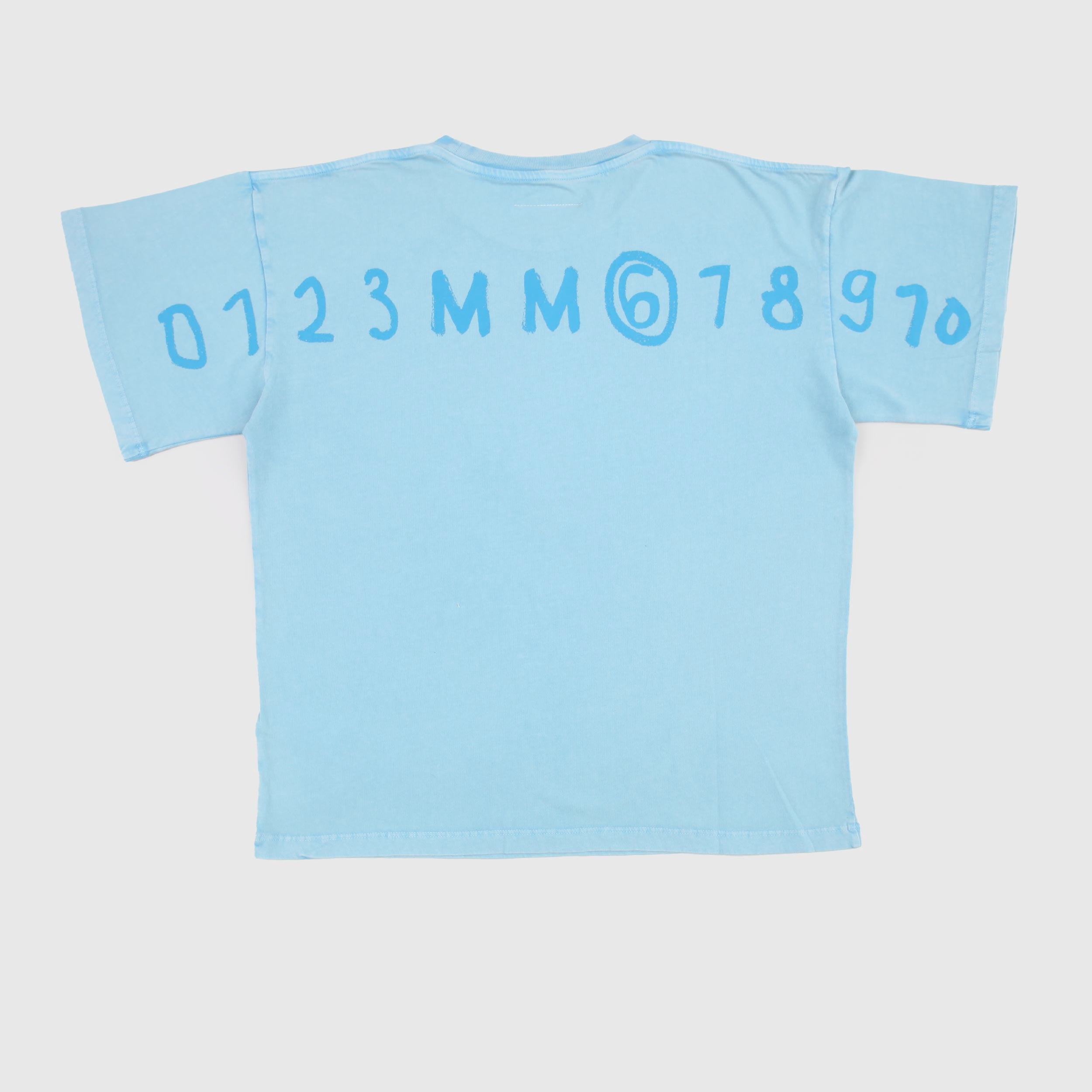 T-shirt Celeste con Scritta Azzurra Firmata MM6