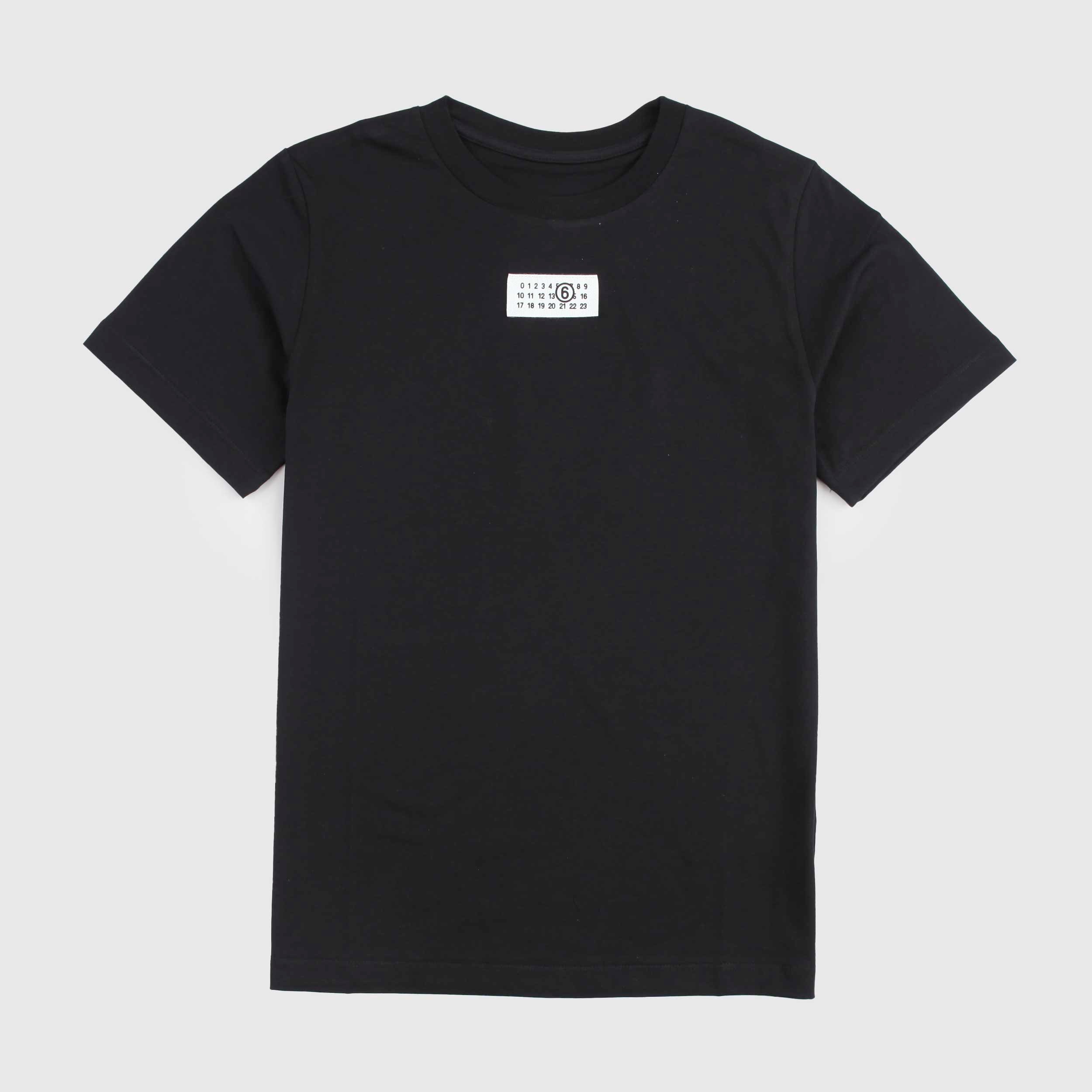 T-shirt Nera Con Targhetta Iconica Firmata MM6