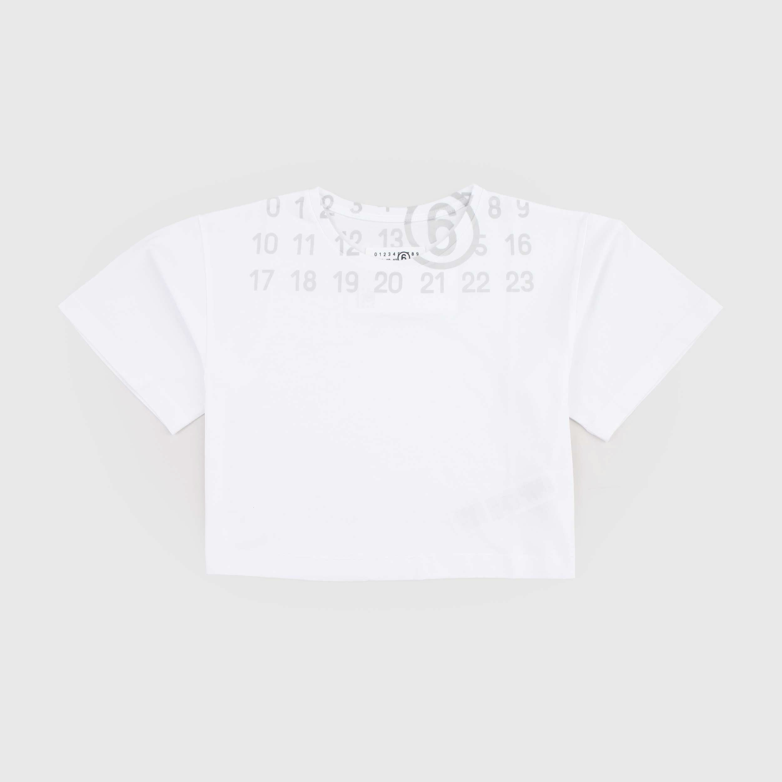 T-shirt Bianca con Stampa Iconica Grigia Firmata MM6