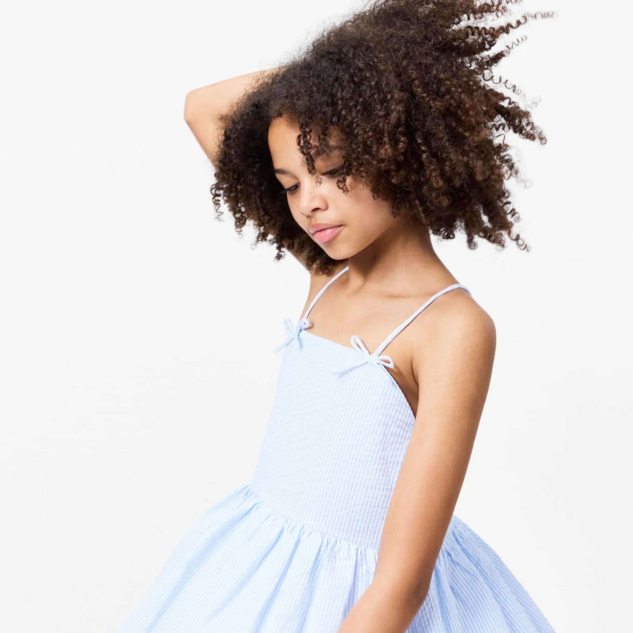 White and Light Blue Striped Dress by MOLO