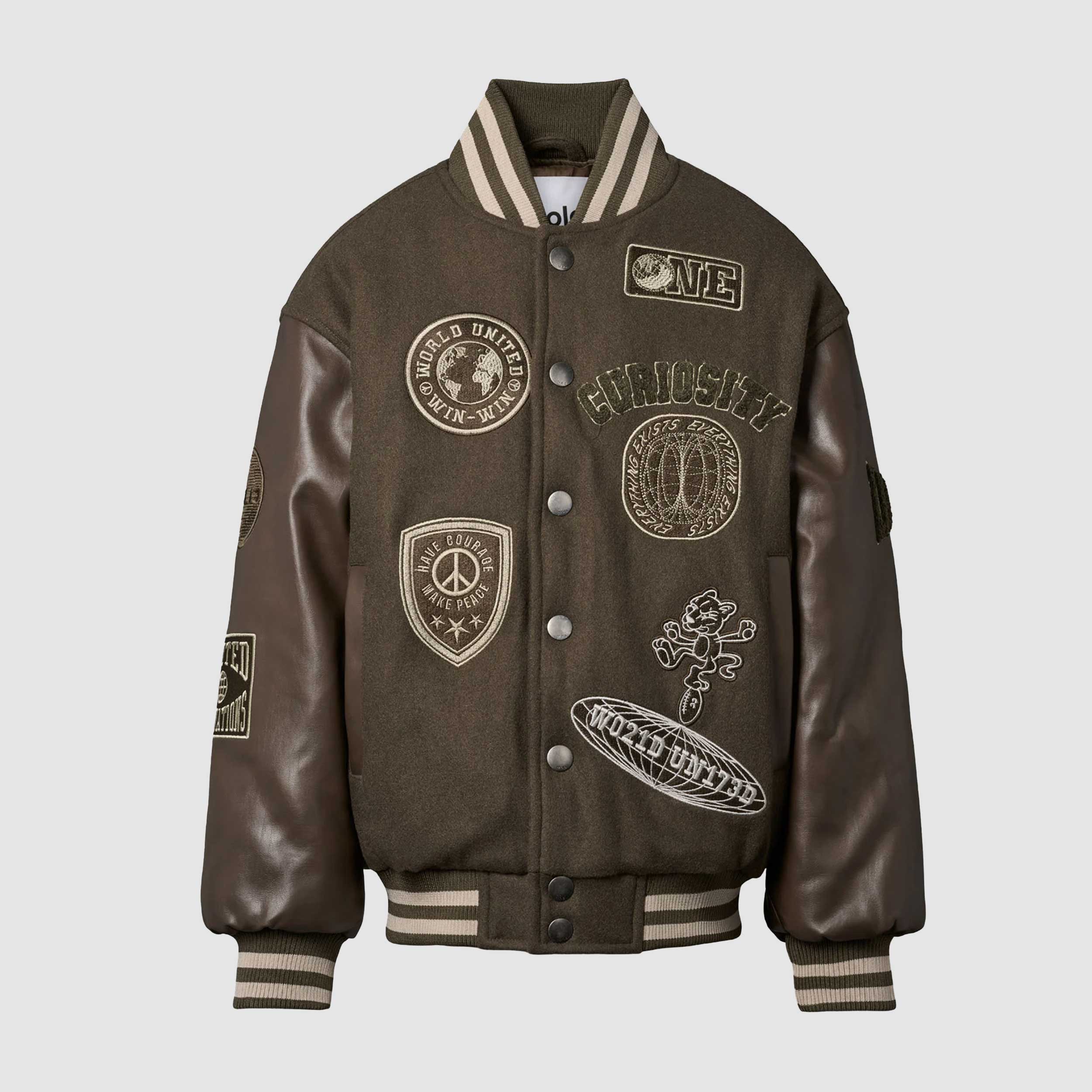 Brown Leather Faux Jacket with Patches for Kids by MOLO