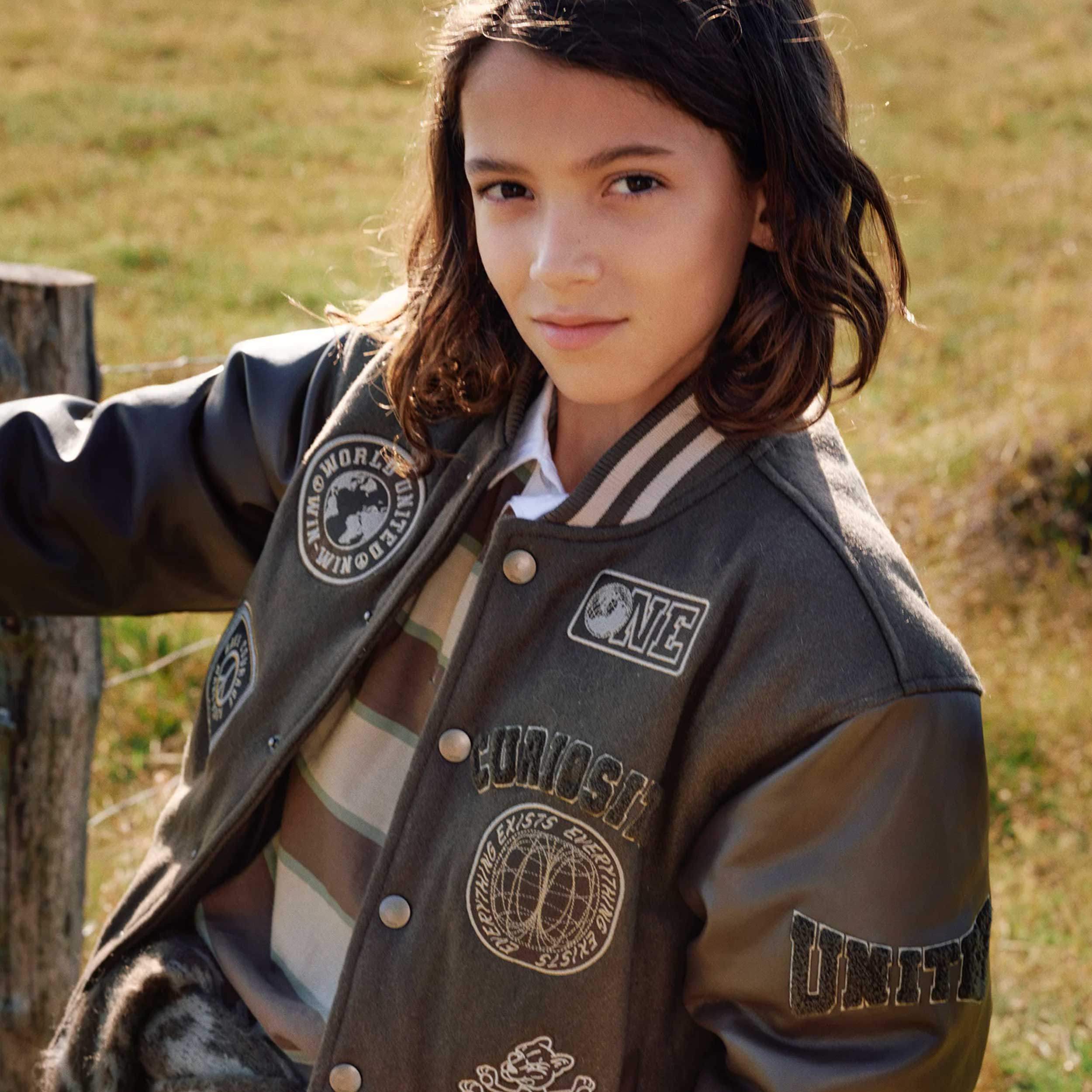 Brown Leather Faux Jacket with Patches for Kids by MOLO