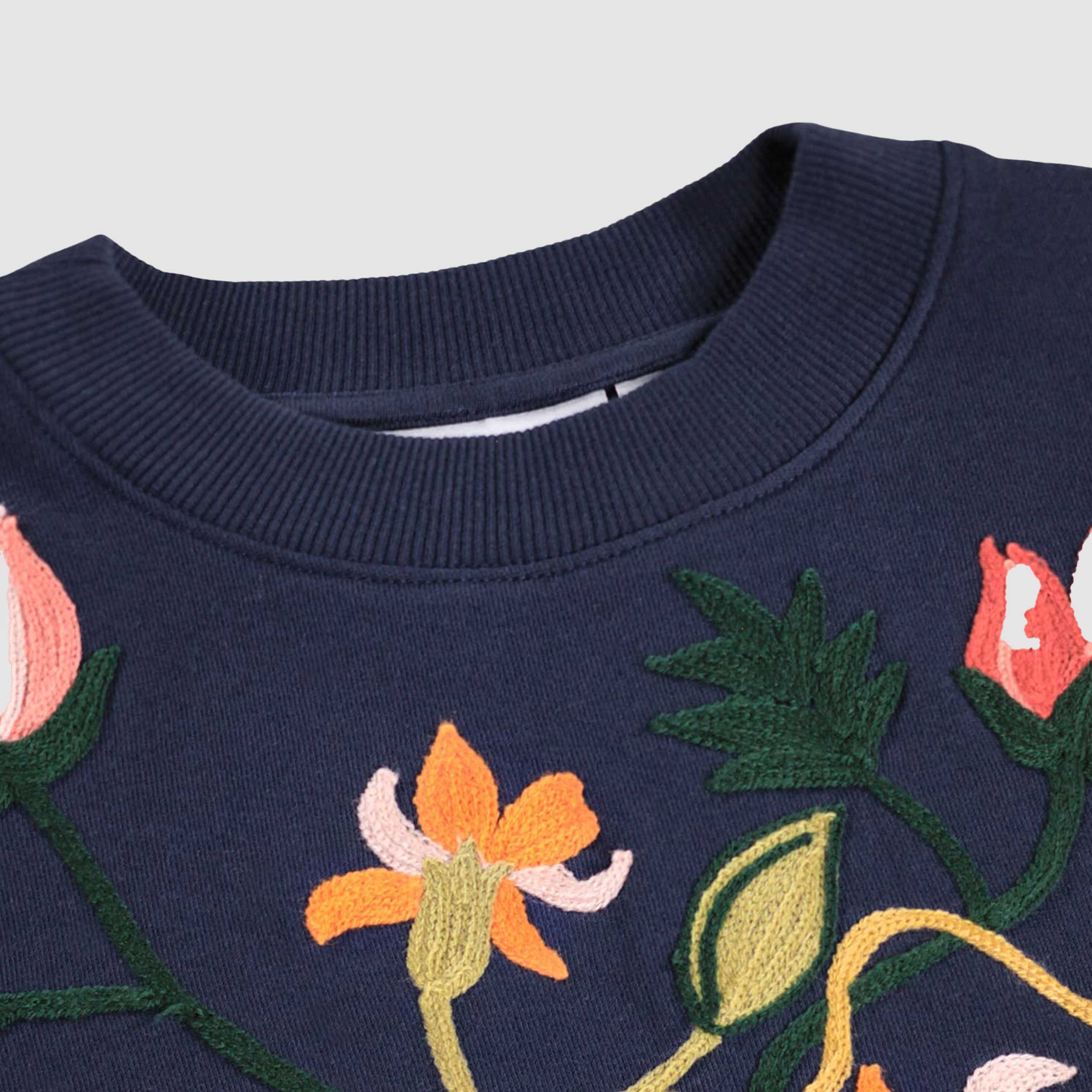 Blue Floral Embroidery Sweatshirt for Girl by MOLO