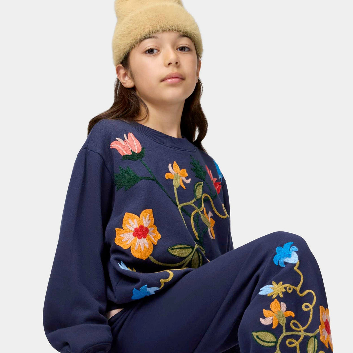 Blue Floral Embroidery Sweatshirt for Girl by MOLO