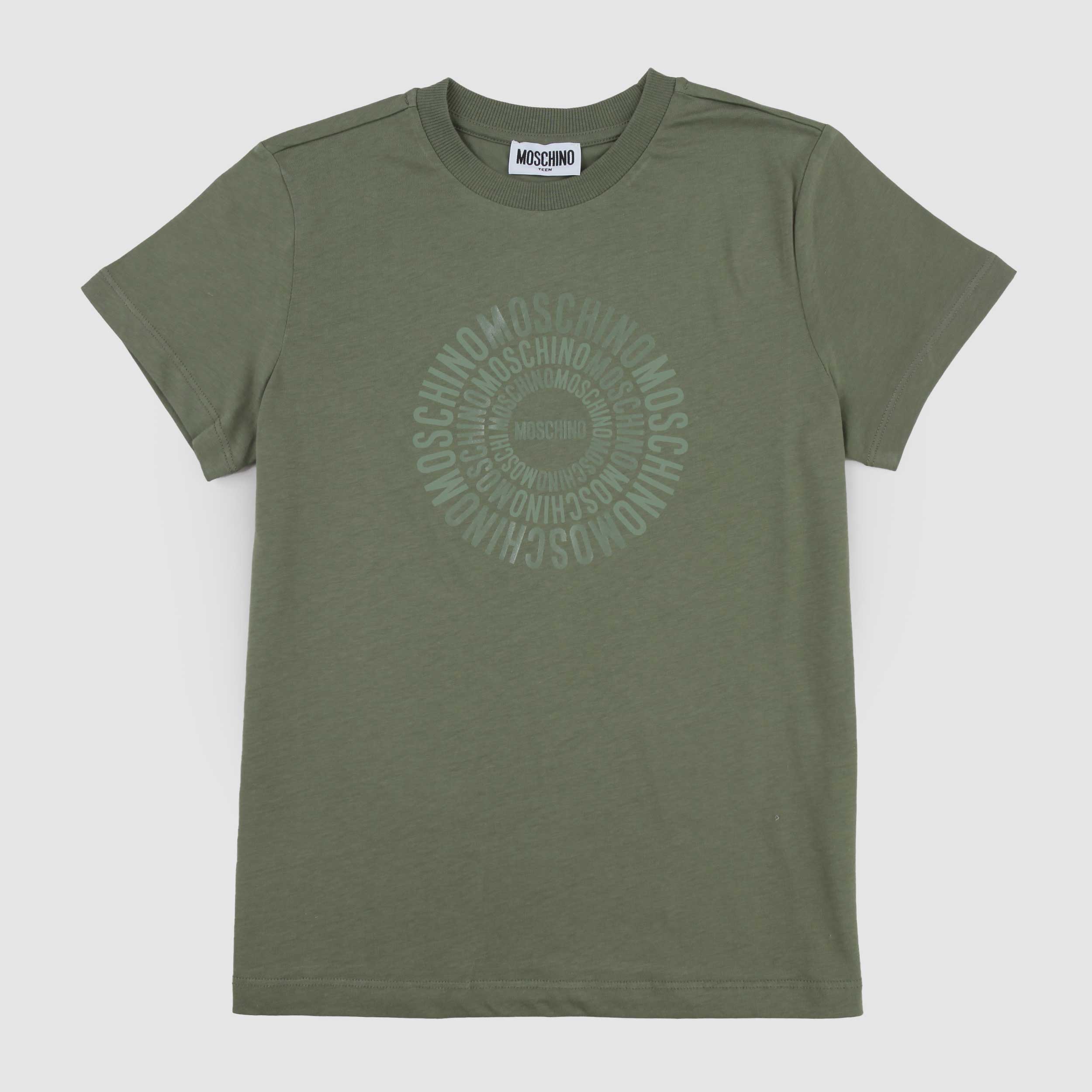 T-shirt Verde con Stampa Iconica Firmata MOSCHINO