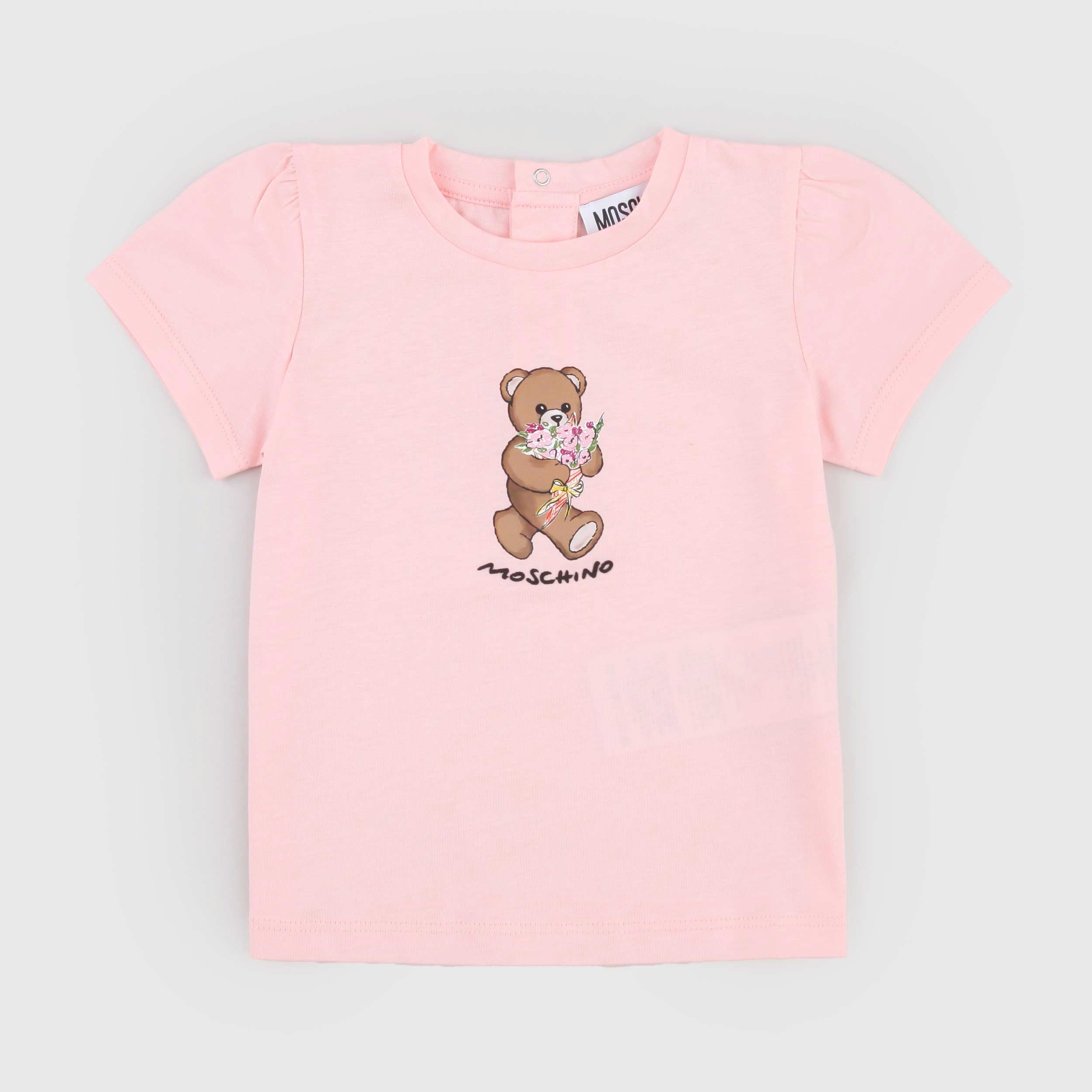 T-shirt Rosa con Teddy sul Davanti Firmata MOSCHINO