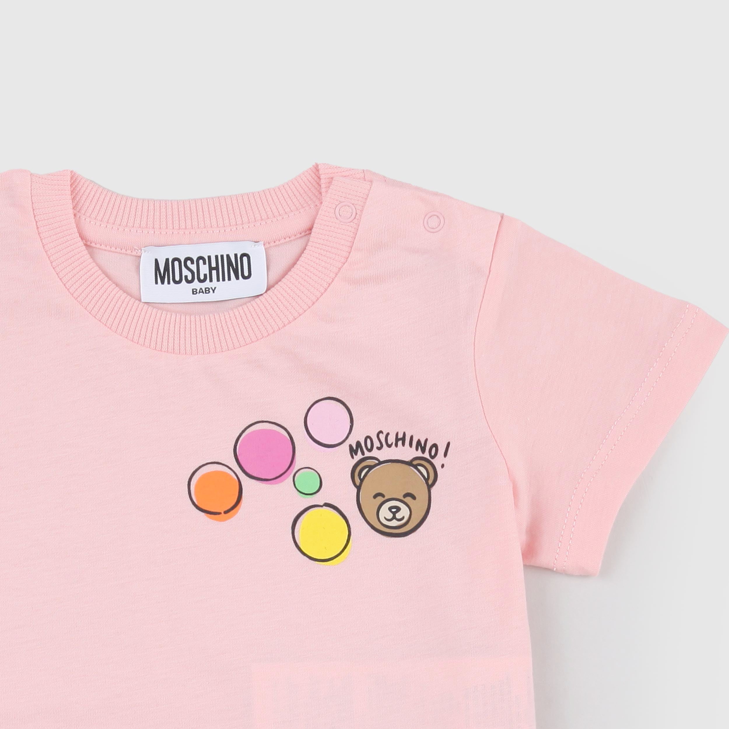 T-shirt Rosa con Iconica Stampa Orso Firmata MOSCHINO