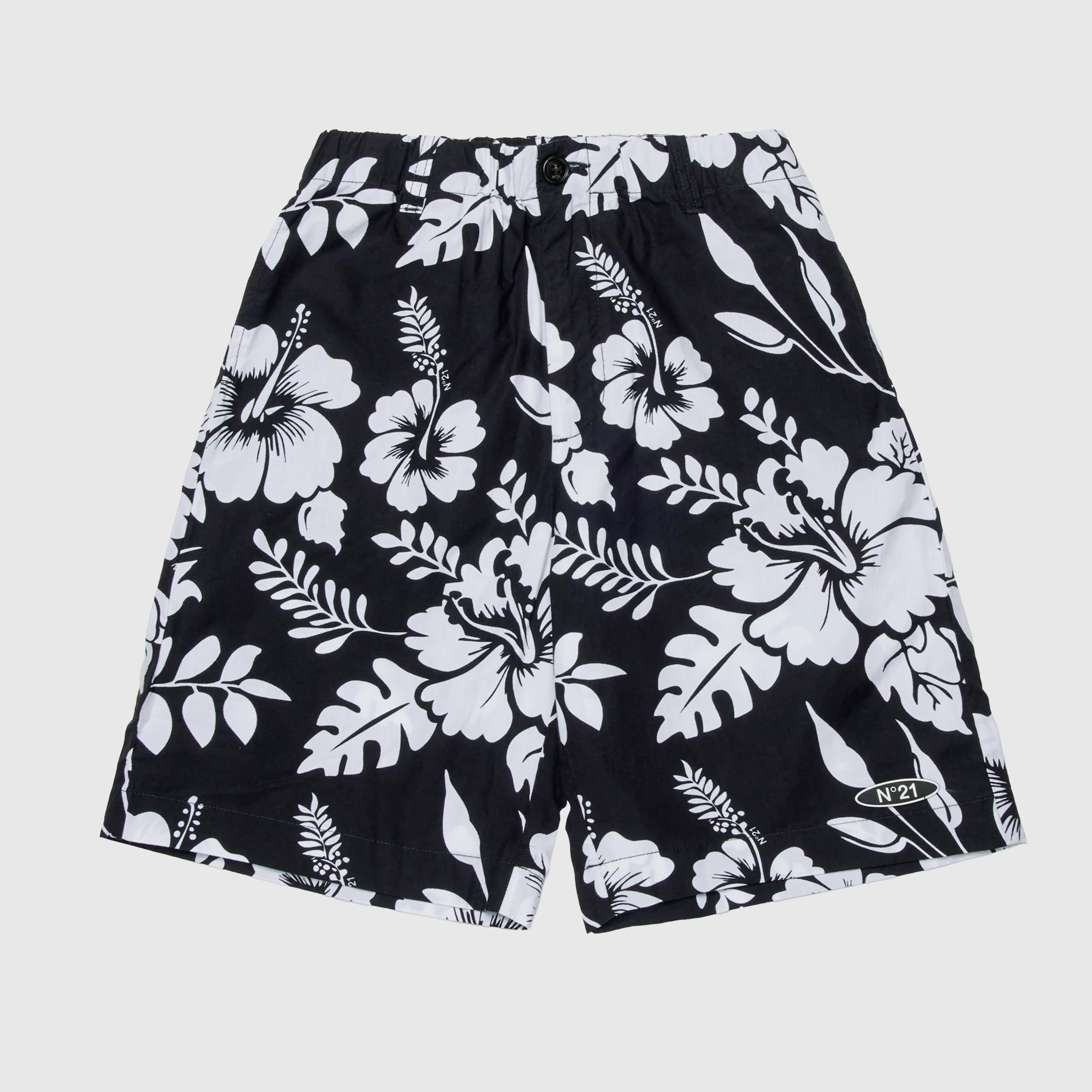Black Shorts with White Floral Pattern by N 21