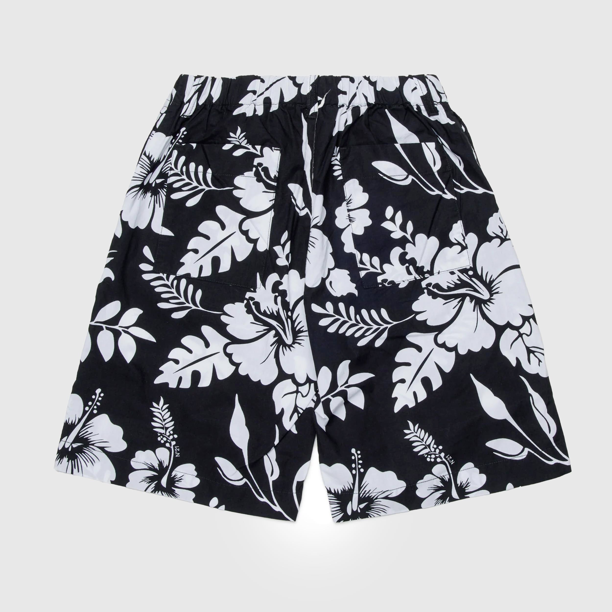 Black Shorts with White Floral Pattern by N 21