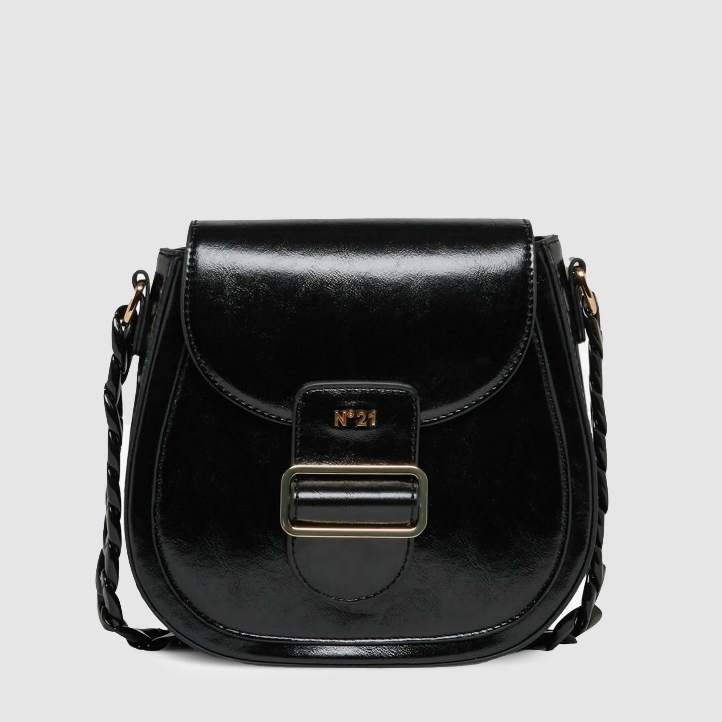 Black Shoulder Bag with Signature Logo Plaque MM6