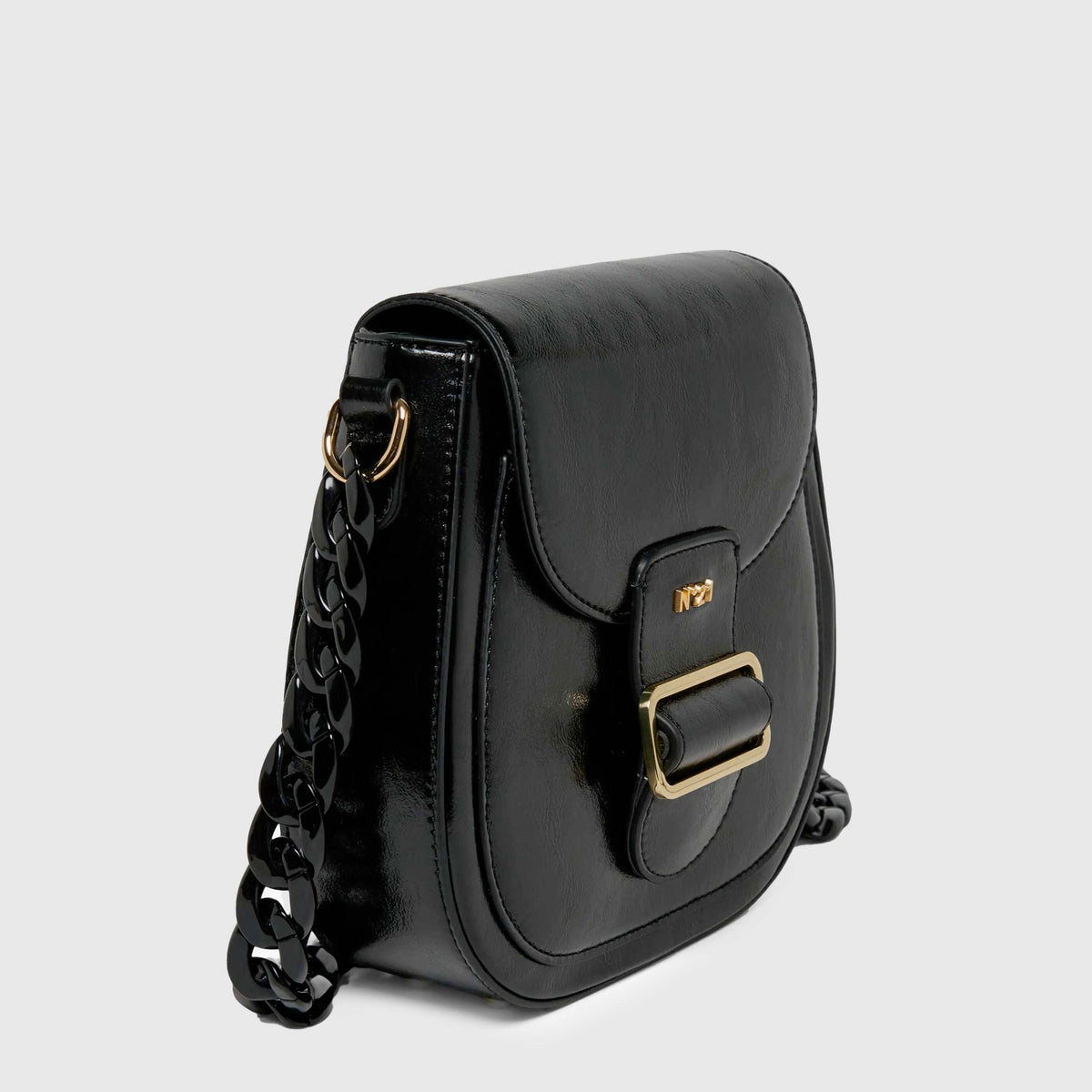 Black Shoulder Bag with Signature Logo Plaque MM6
