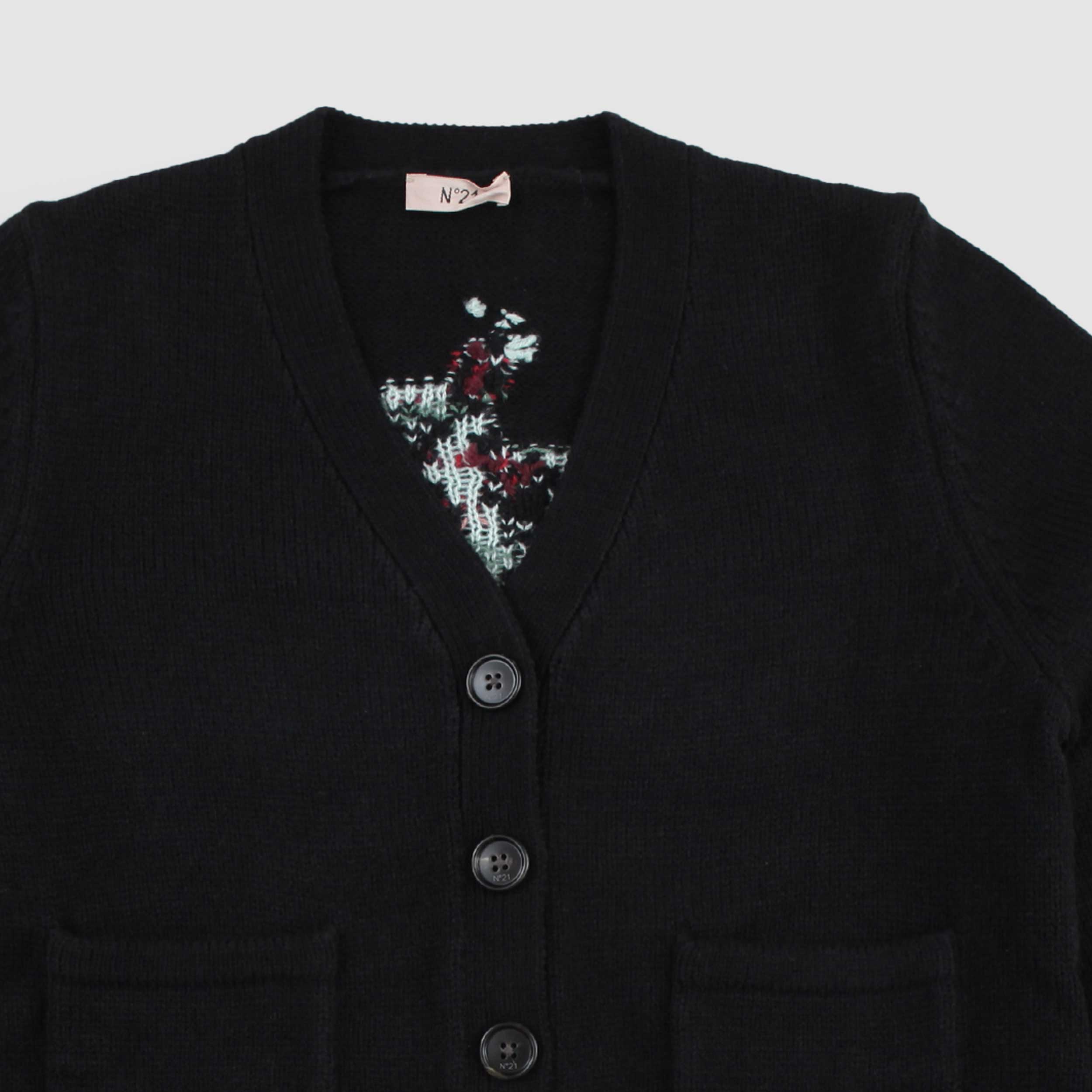 Cardigan V Black with Floral Embroidery Signed N 21