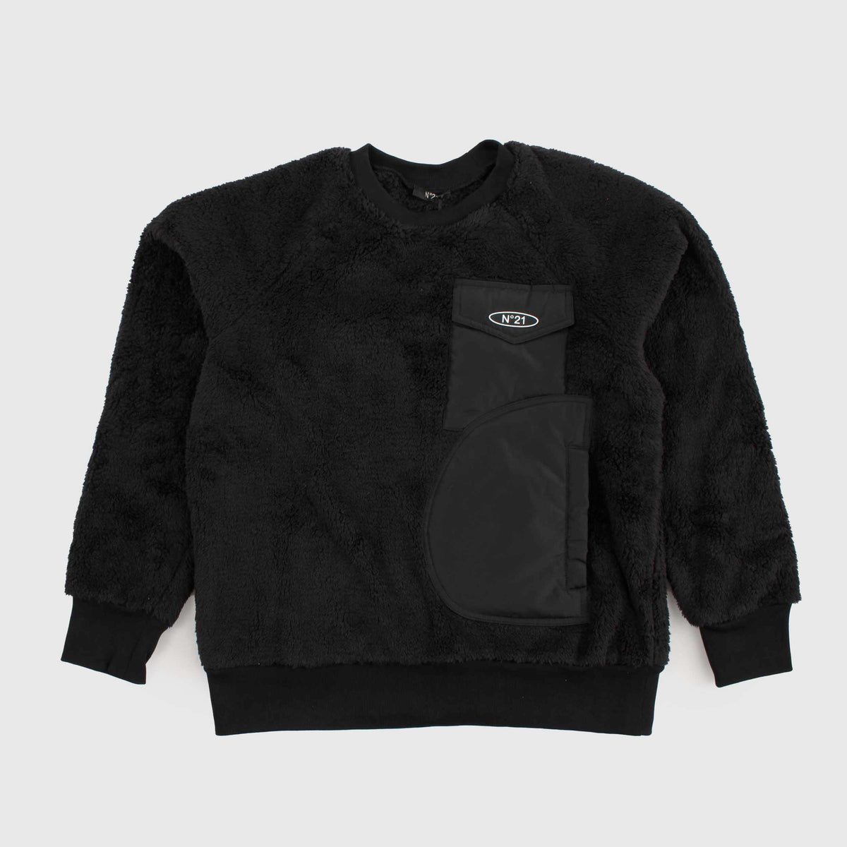 Black Sweatshirt in Fleece and Waterproof Fabric for Boys by N°21
