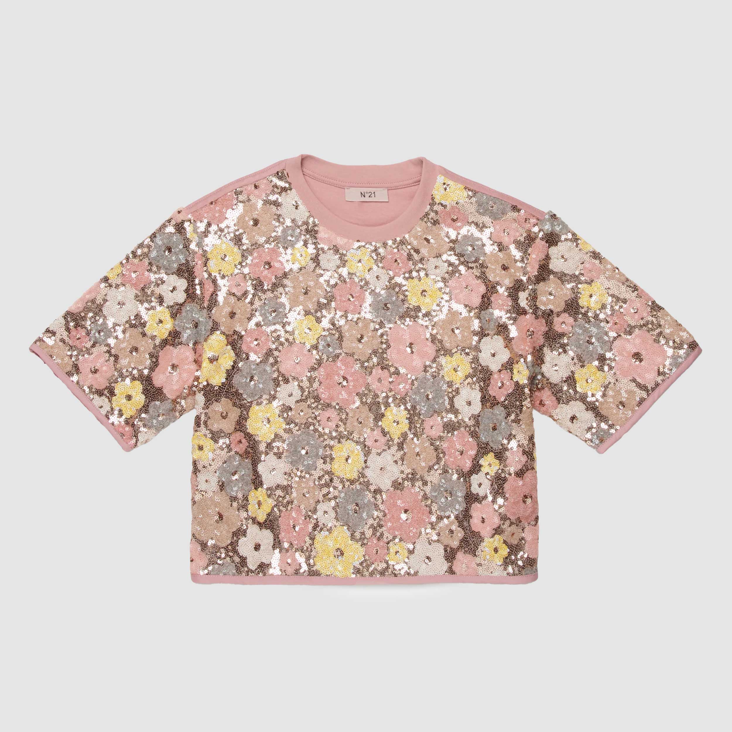 T-shirt Girocollo Con Ricamo Paillettes Firmata N.21