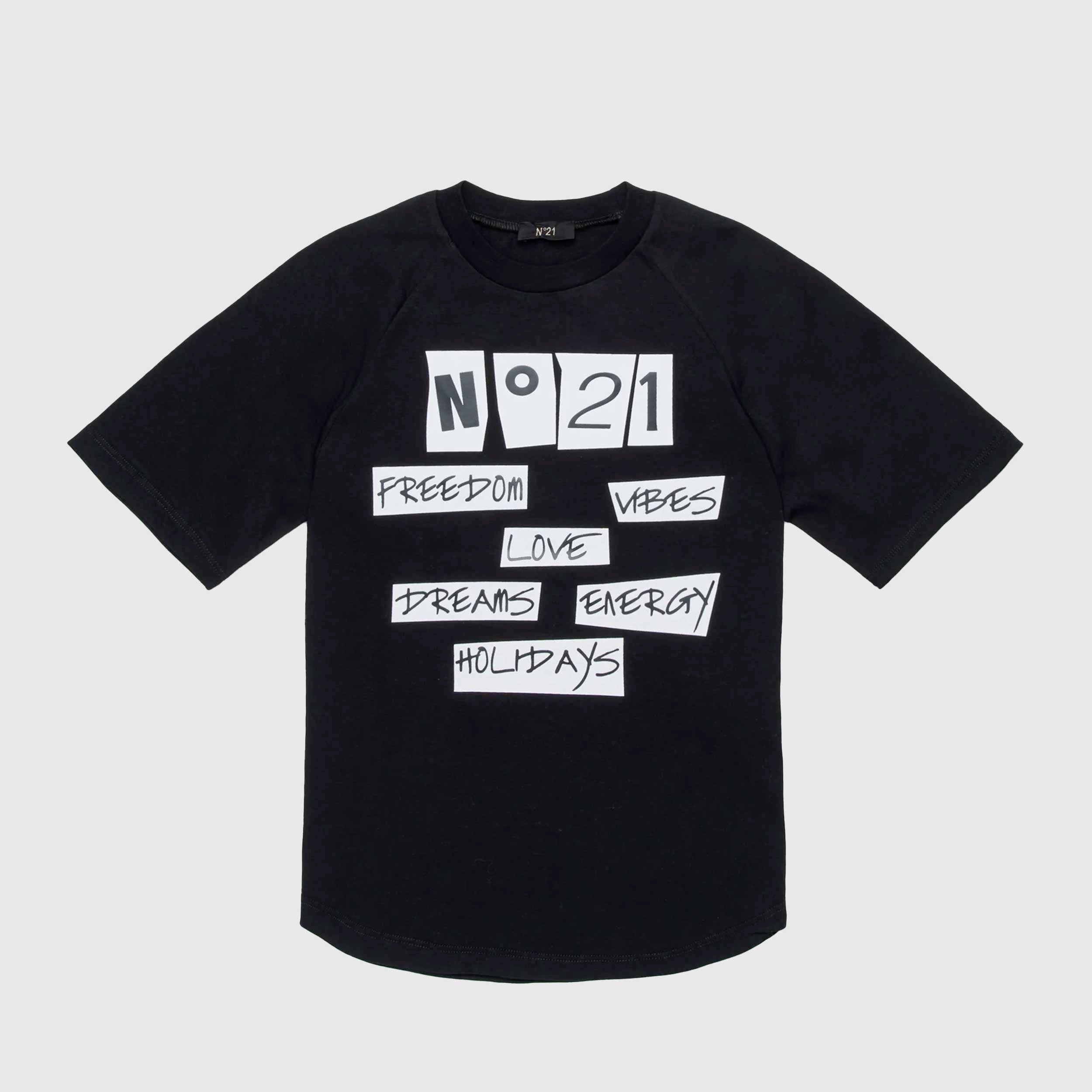 Maglietta Nera Con Stampa A Contrasto Firmata N.21