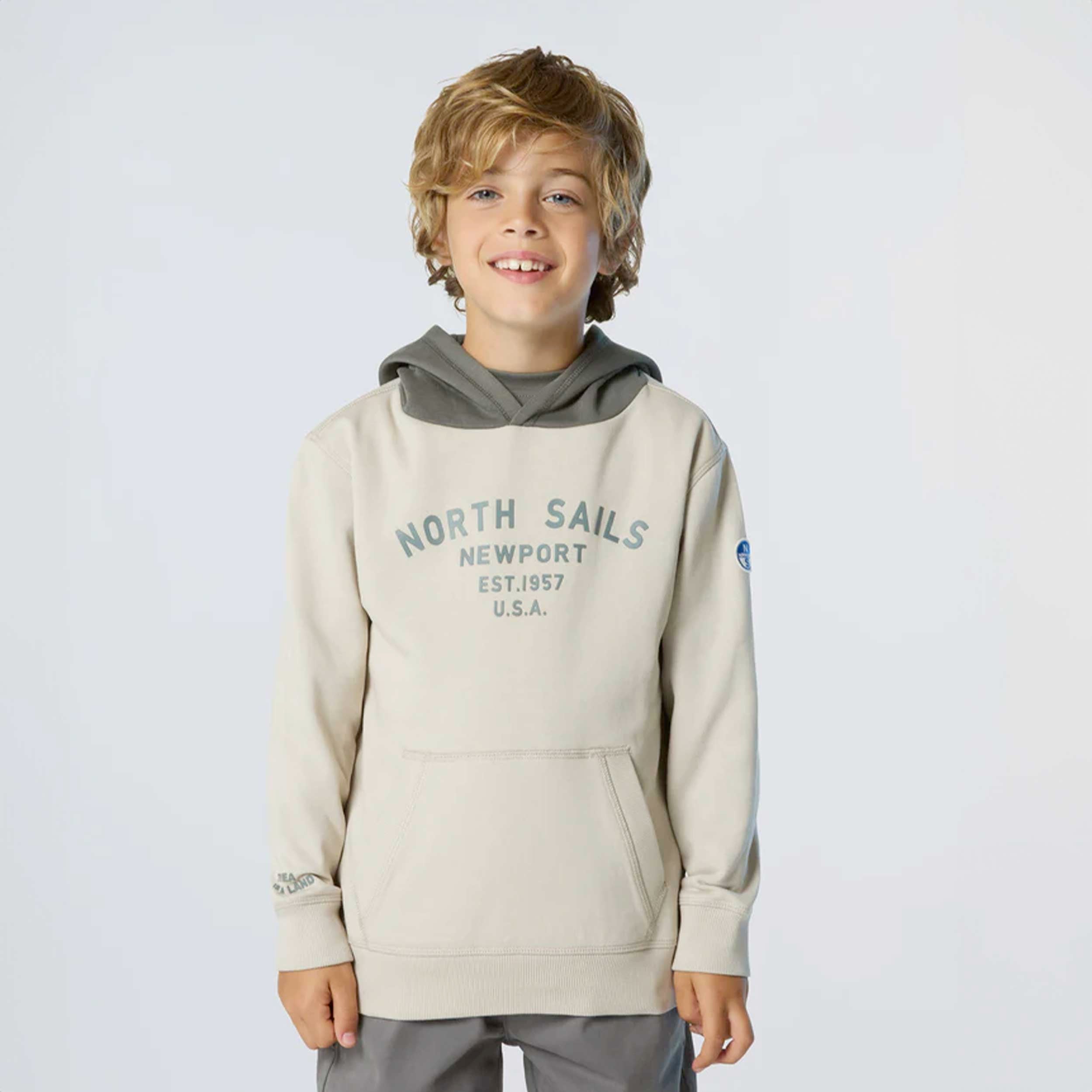 Felpa Hoodie Beige E Stampa Newport Firmata NORTH SAILS